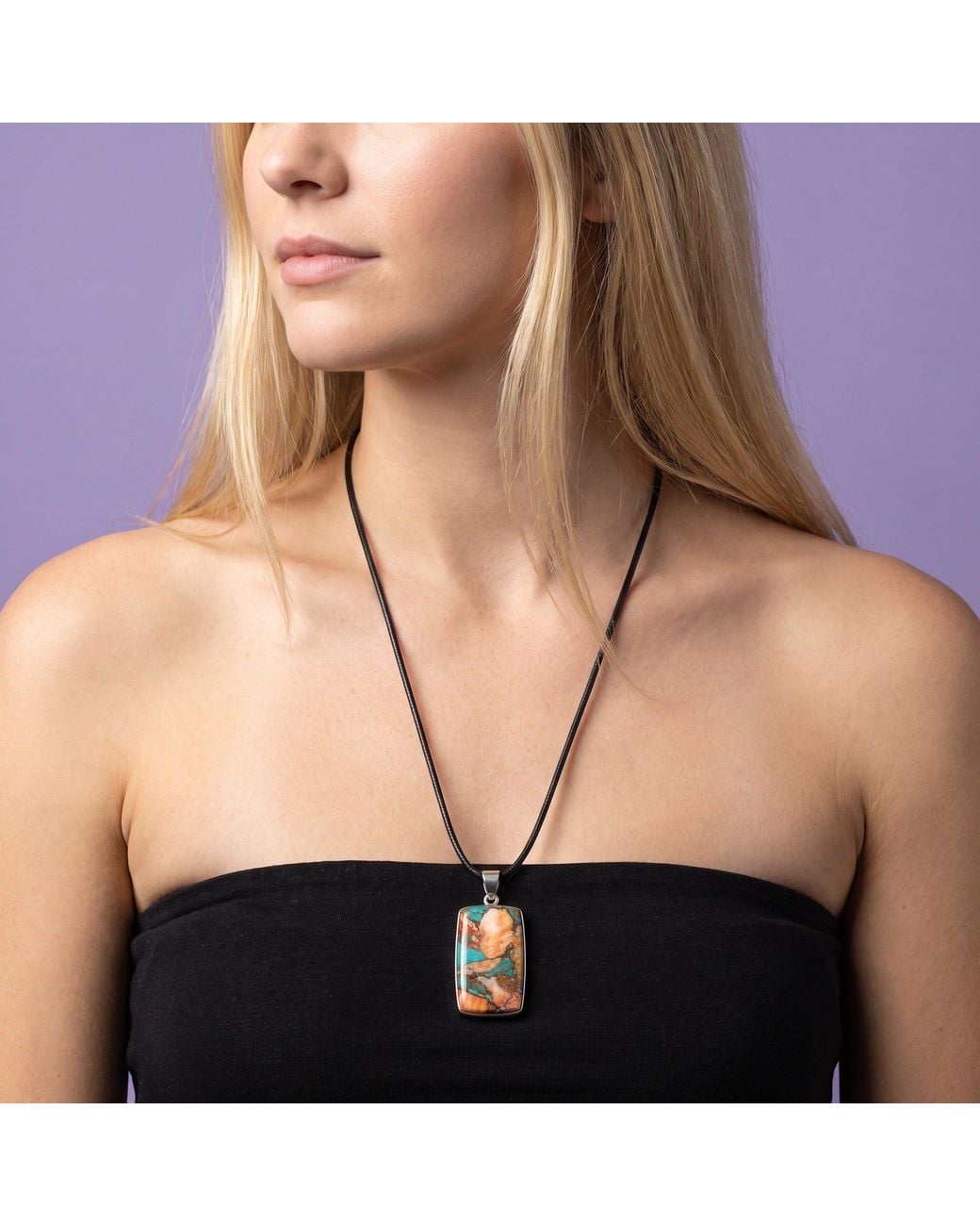 Saéa White Apricot And Coral Spiny Oyster Rectangle Pendant On Leather Cord
