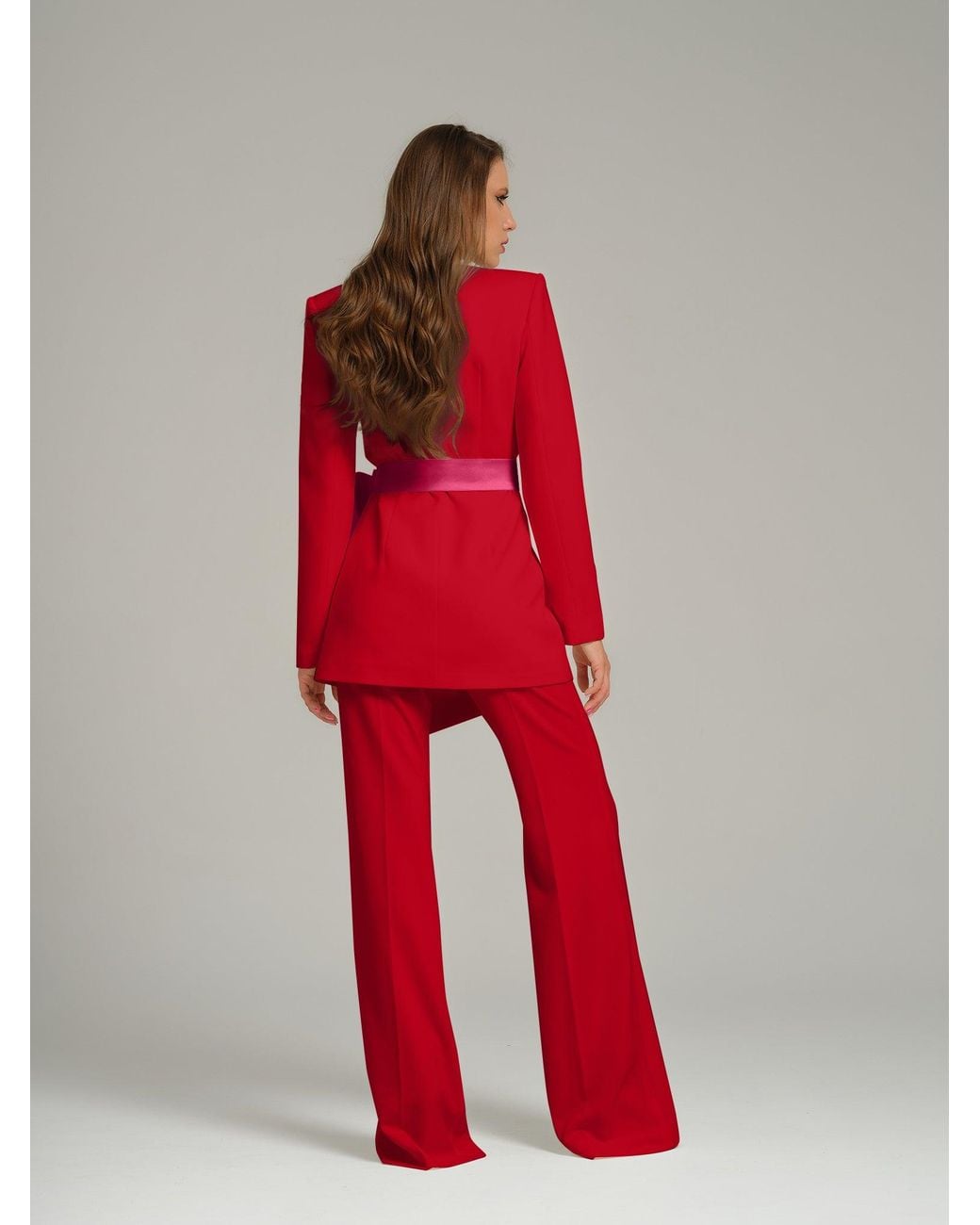 Tia Dorraine Red Pearl Power Suit With Bow Belt
