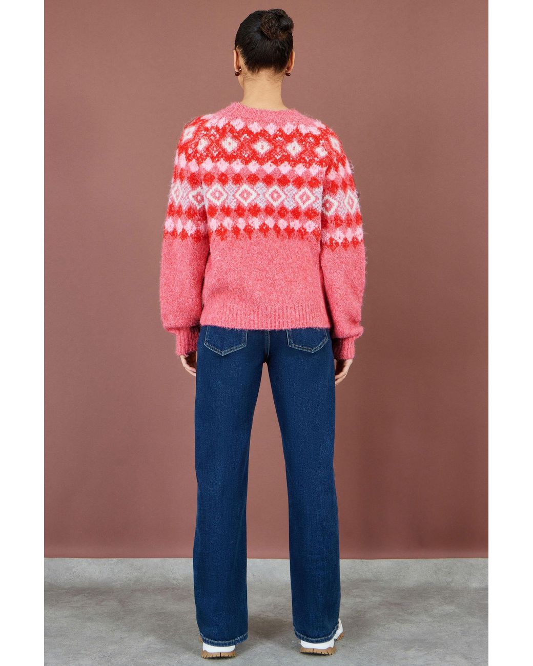 Yumi' Red Fairisle Wool Blend Relaxed Jumper