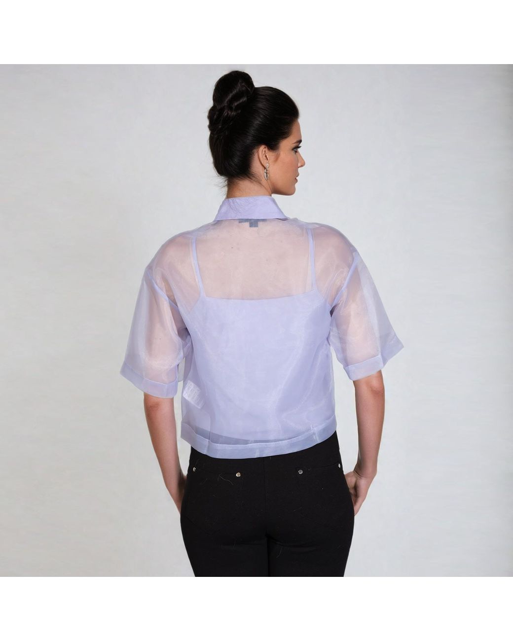 Smart and Joy Purple Short Sleeves Flaps Organza Shirt -Light