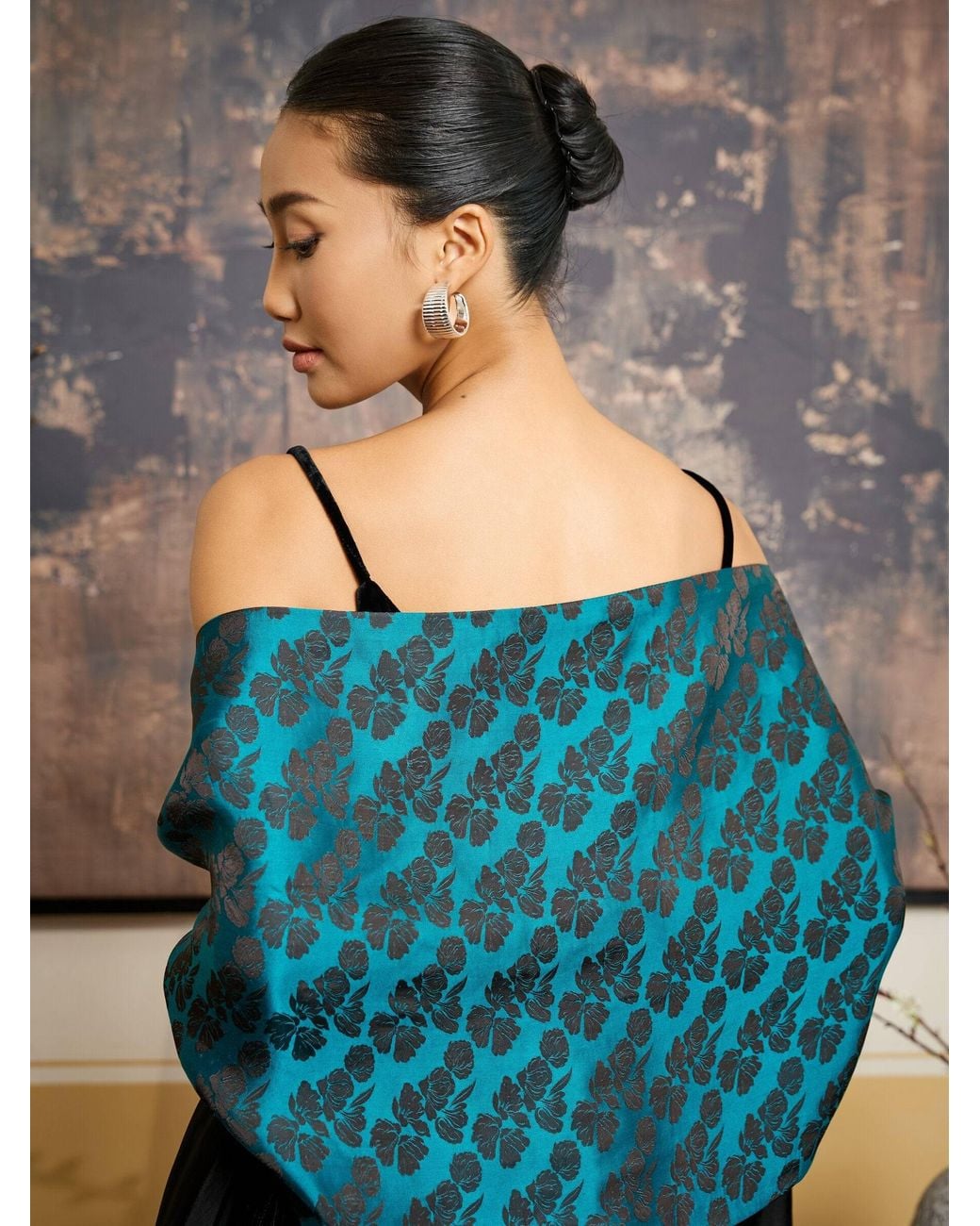 Silk and Bears Blue Reversible Jacquard Silk Evening Shawl — Soirée Collection