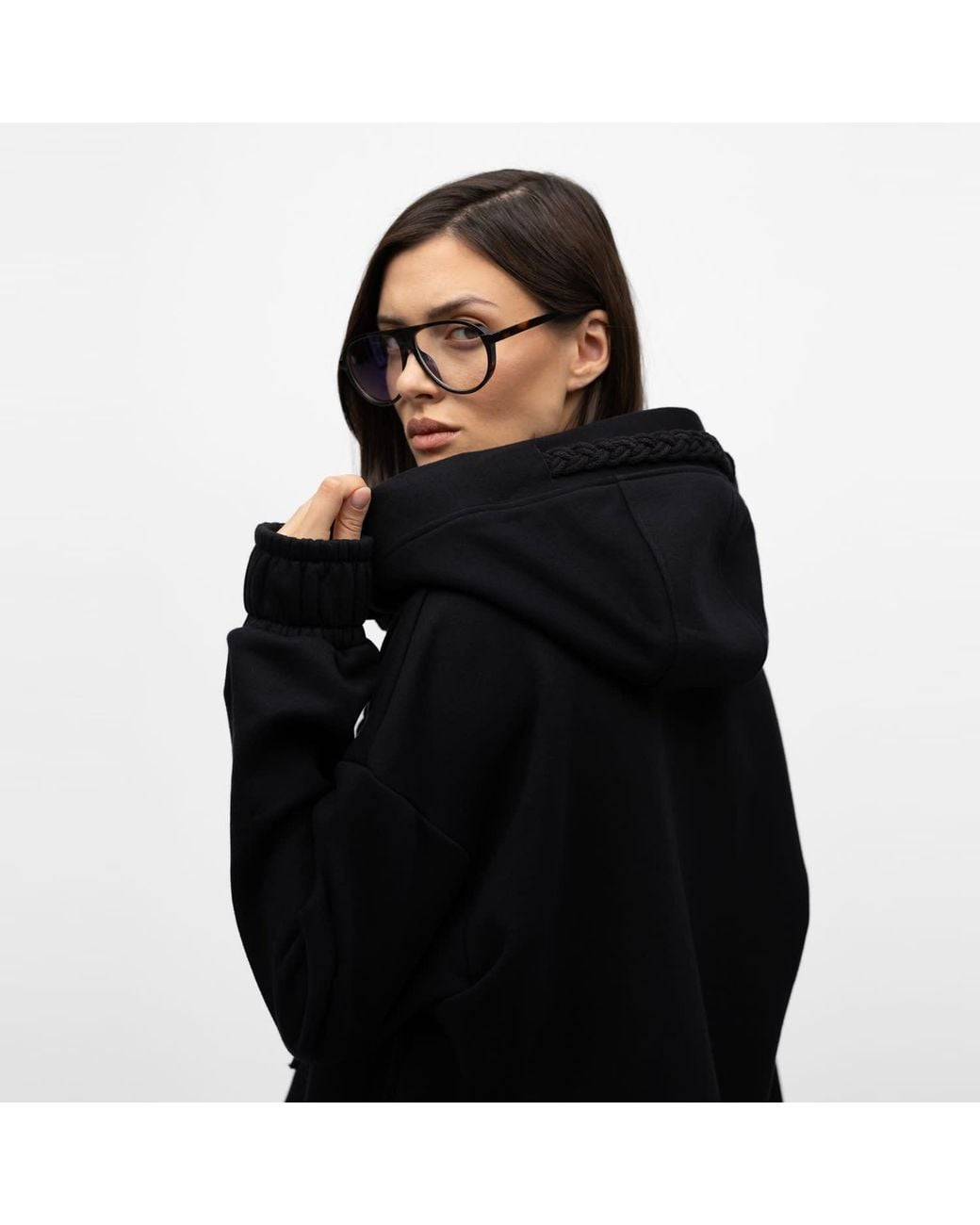 Mandragora Black Oversized Cropped Hoodie Sento