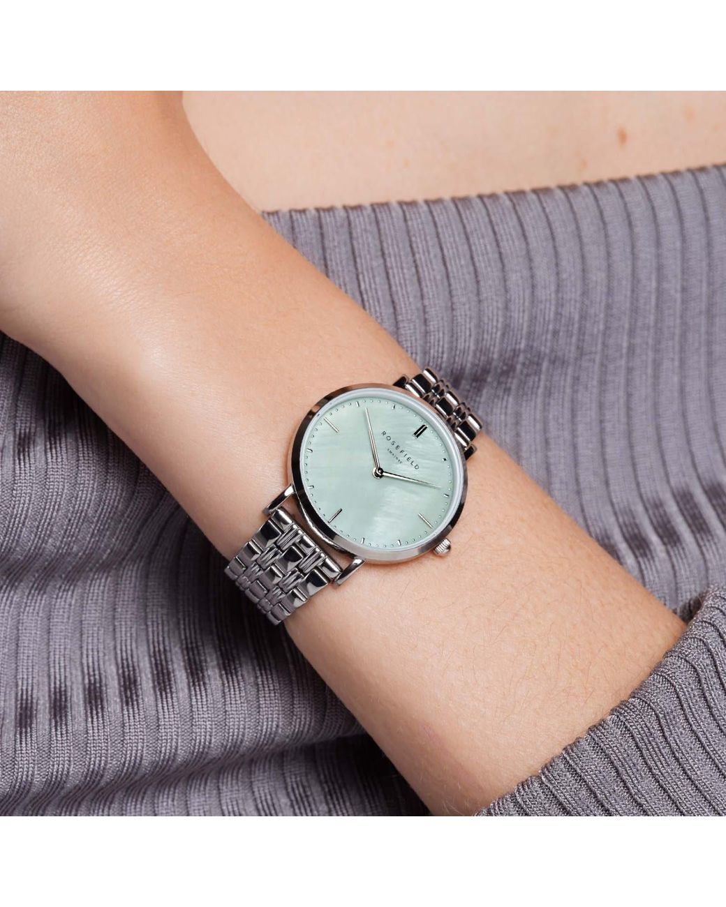 ROSEFIELD Metallic Upper East Side Mint Green Watch In Silver