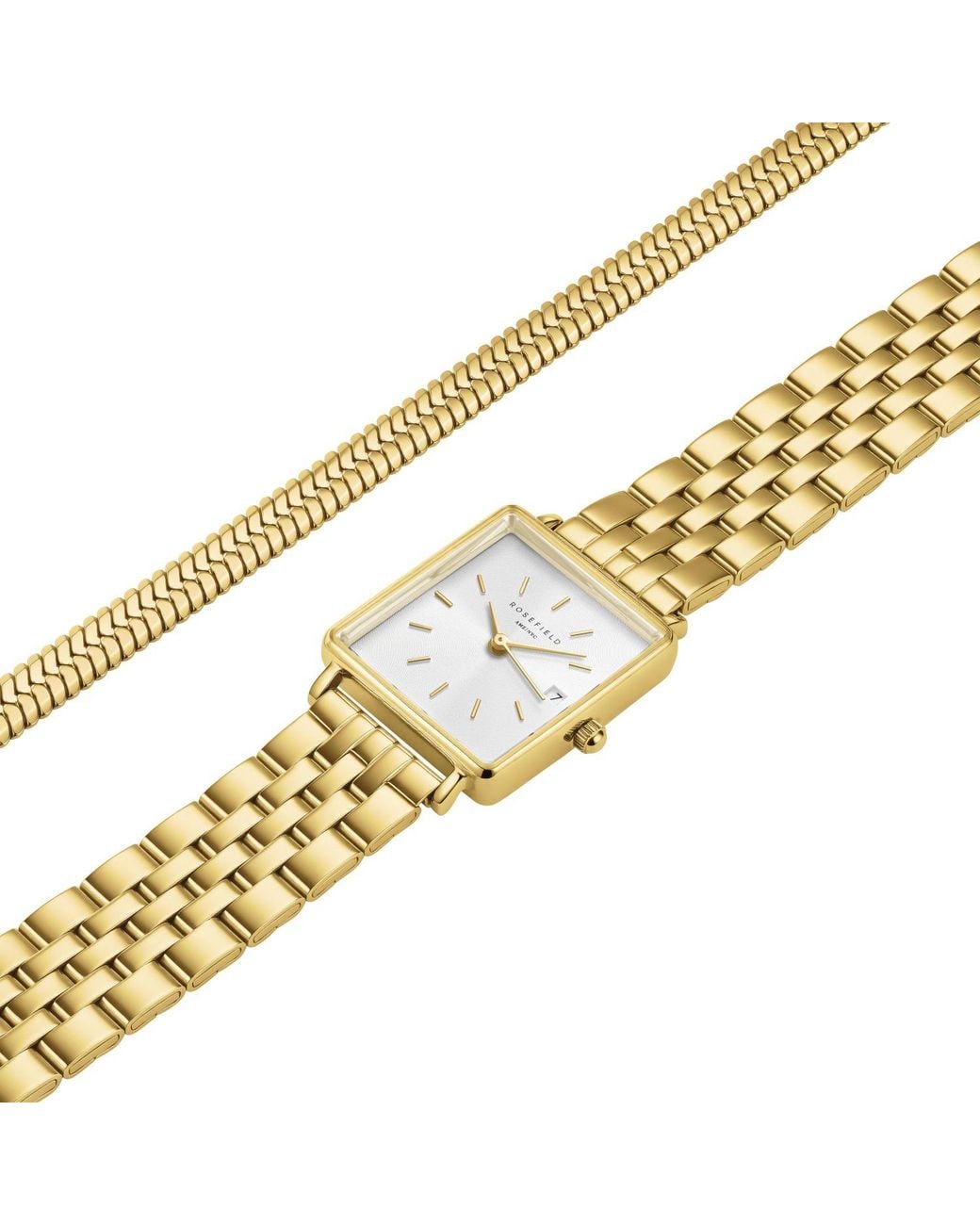 ROSEFIELD White Boxy Xs Coloured Steel Watch + Snake Bracelet