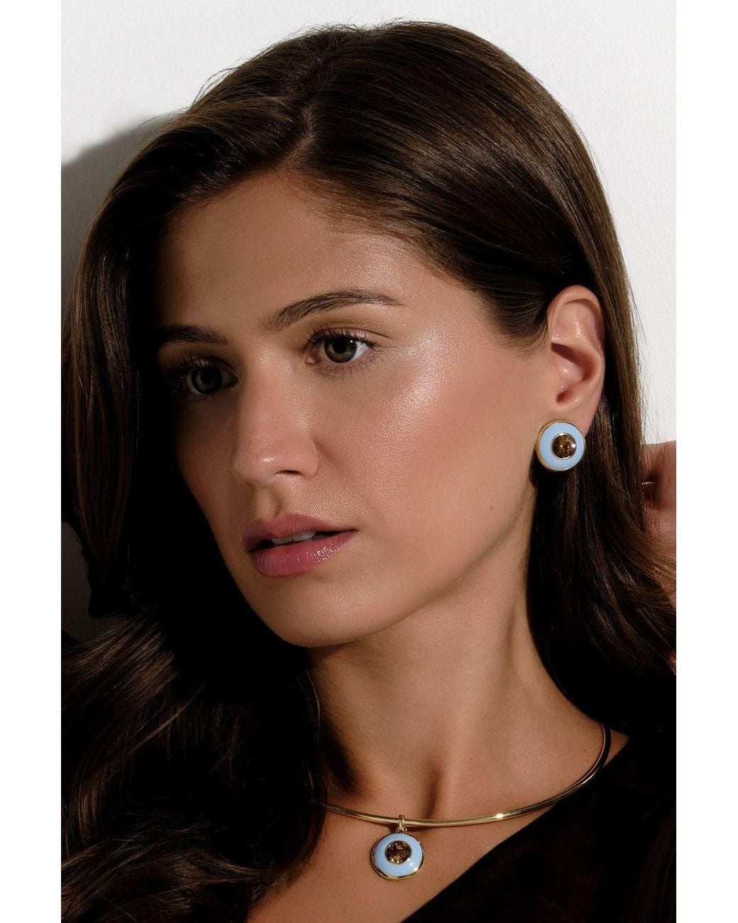 Emma Holland Jewellery Blue Smoked Topaz & Enamel Disc Earrings