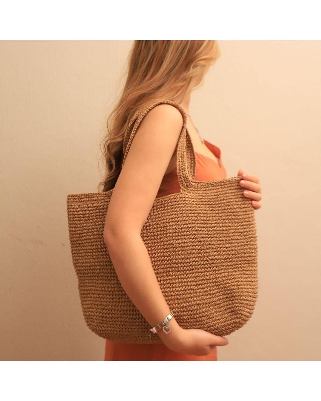 Springmoonatelier Brown Handmade Raffia Summer Shoulder Bag