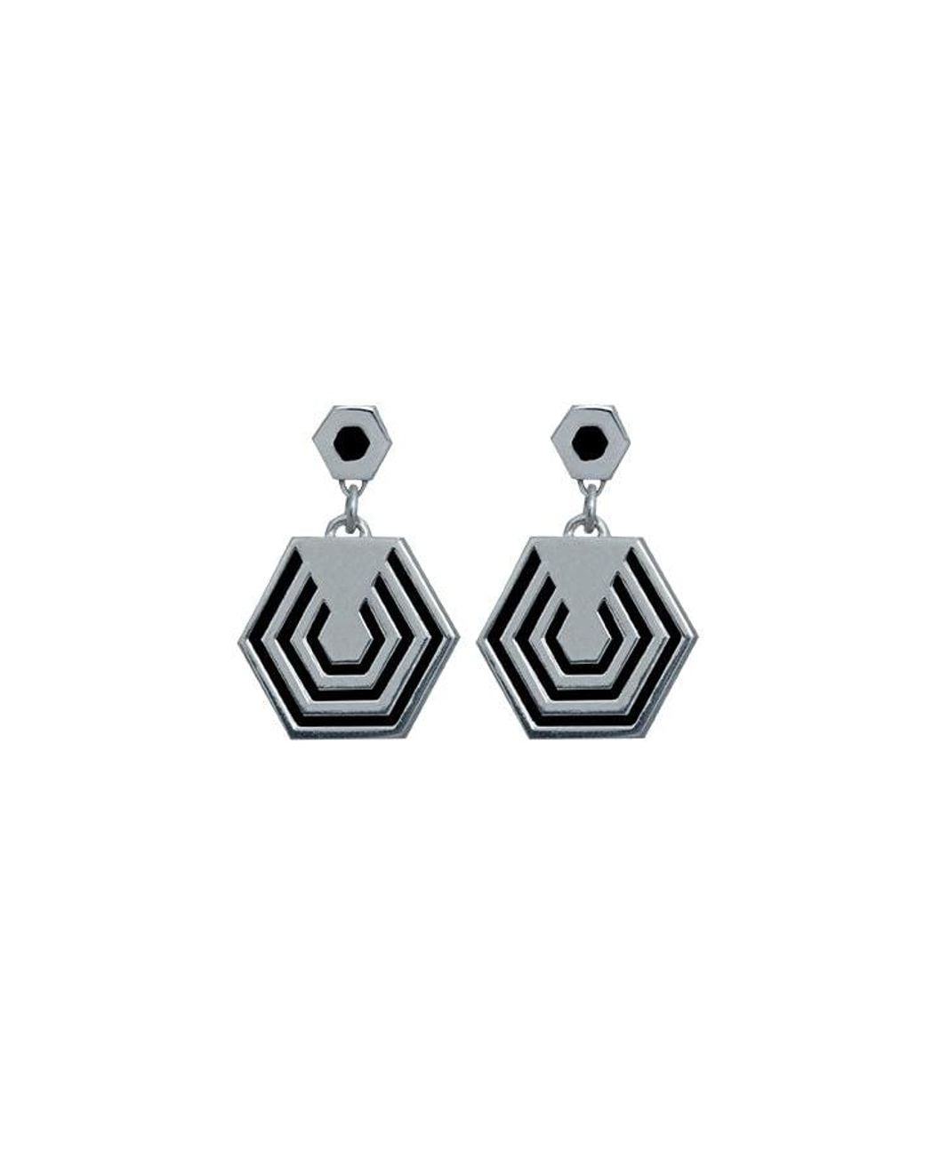 Edge Only Black Hexagon Drop Earrings