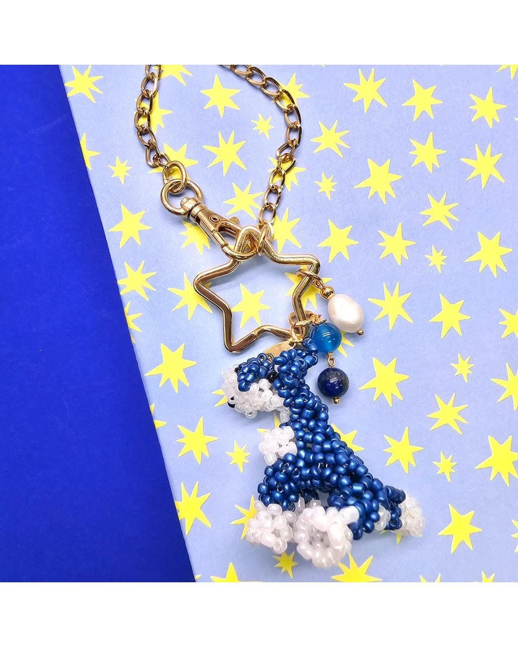 Farra Blue Handcrafted Dog Charm, Lapis & Agate Tassel Bag Charm