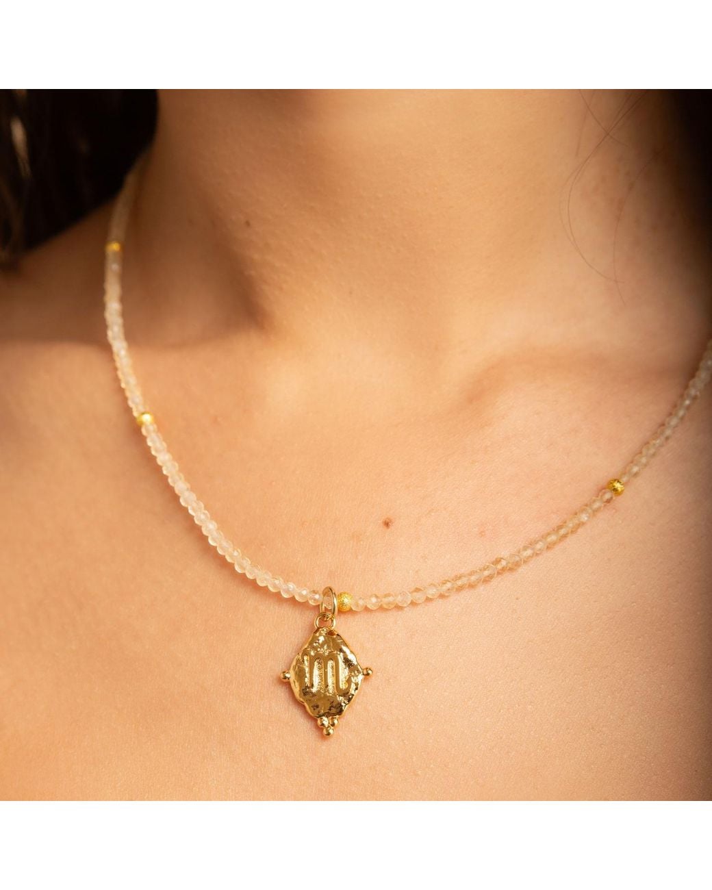 Seven Saints Metallic Scorpio Gemstone Choker Necklace, Citrine, Rhodium Plated