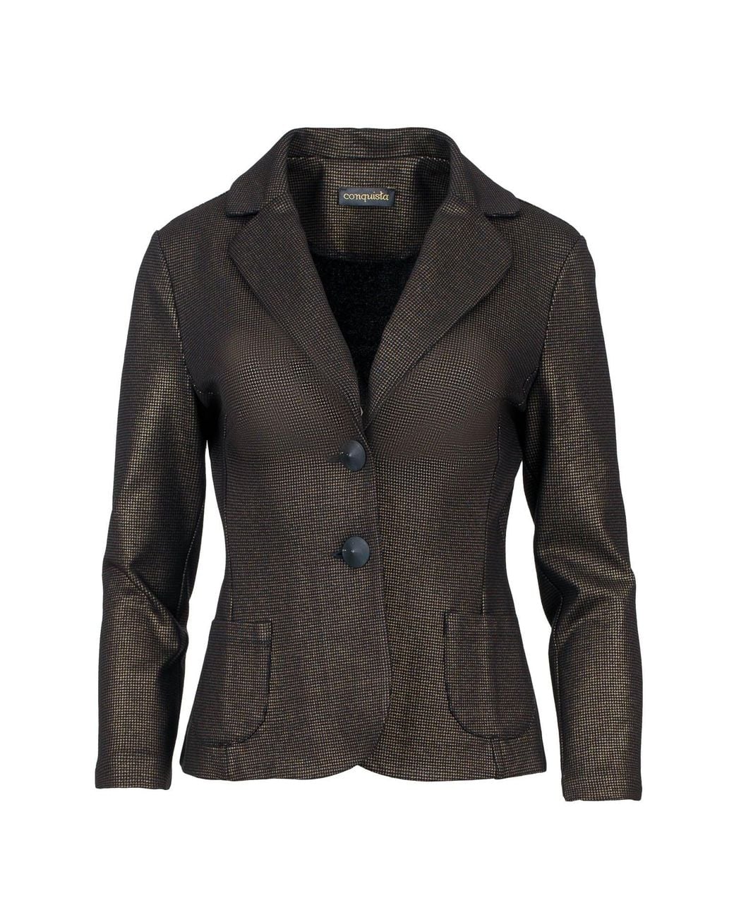 Conquista Black Fitted Print Punto Di Roma Jacket With Patch Pockets