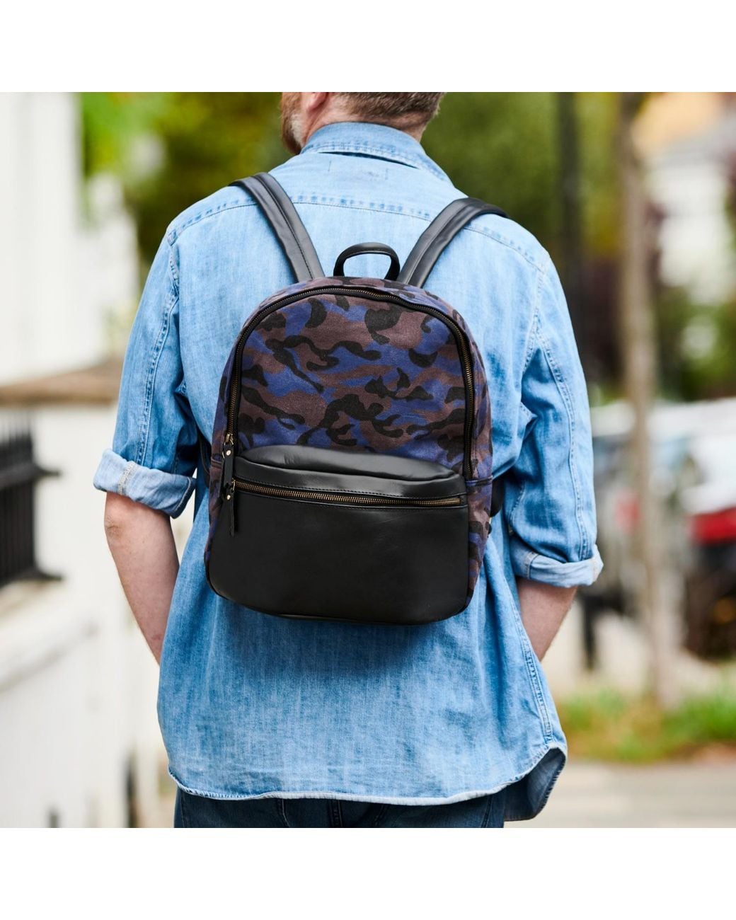 VIDA VIDA Black Camo And Leather Backpack - Camo