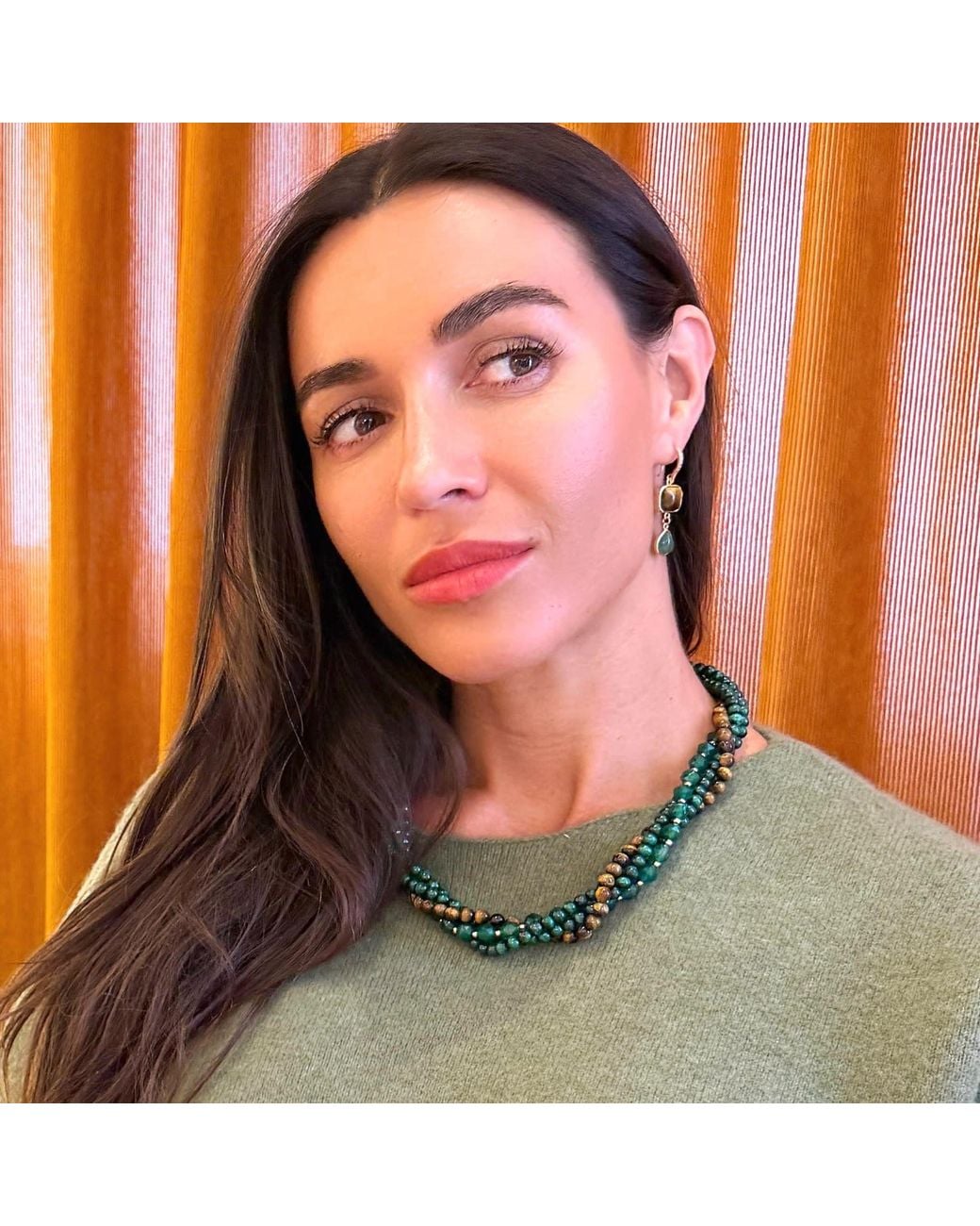 Farra Green Tiger-Eye Stone And Teardrop Aventurine Dangle Earrings