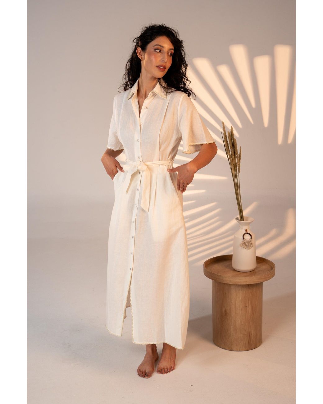 Carolina Benoit White Cafe Au Lait Pearled Dress