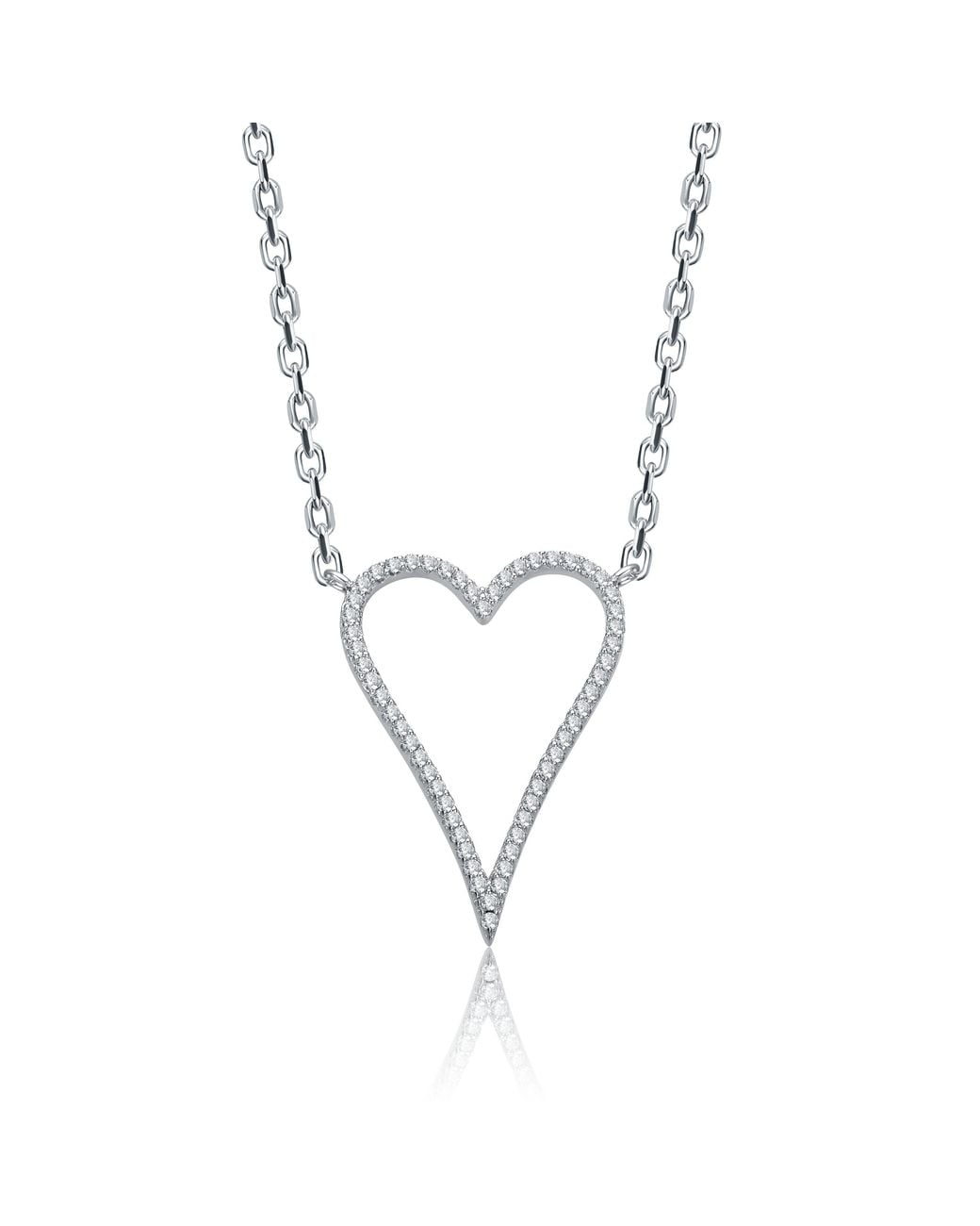 Genevive Jewelry Metallic Rachel Glauber Plated With Cubic Zirconia Elongated Open Heart Halo Pendant Necklace