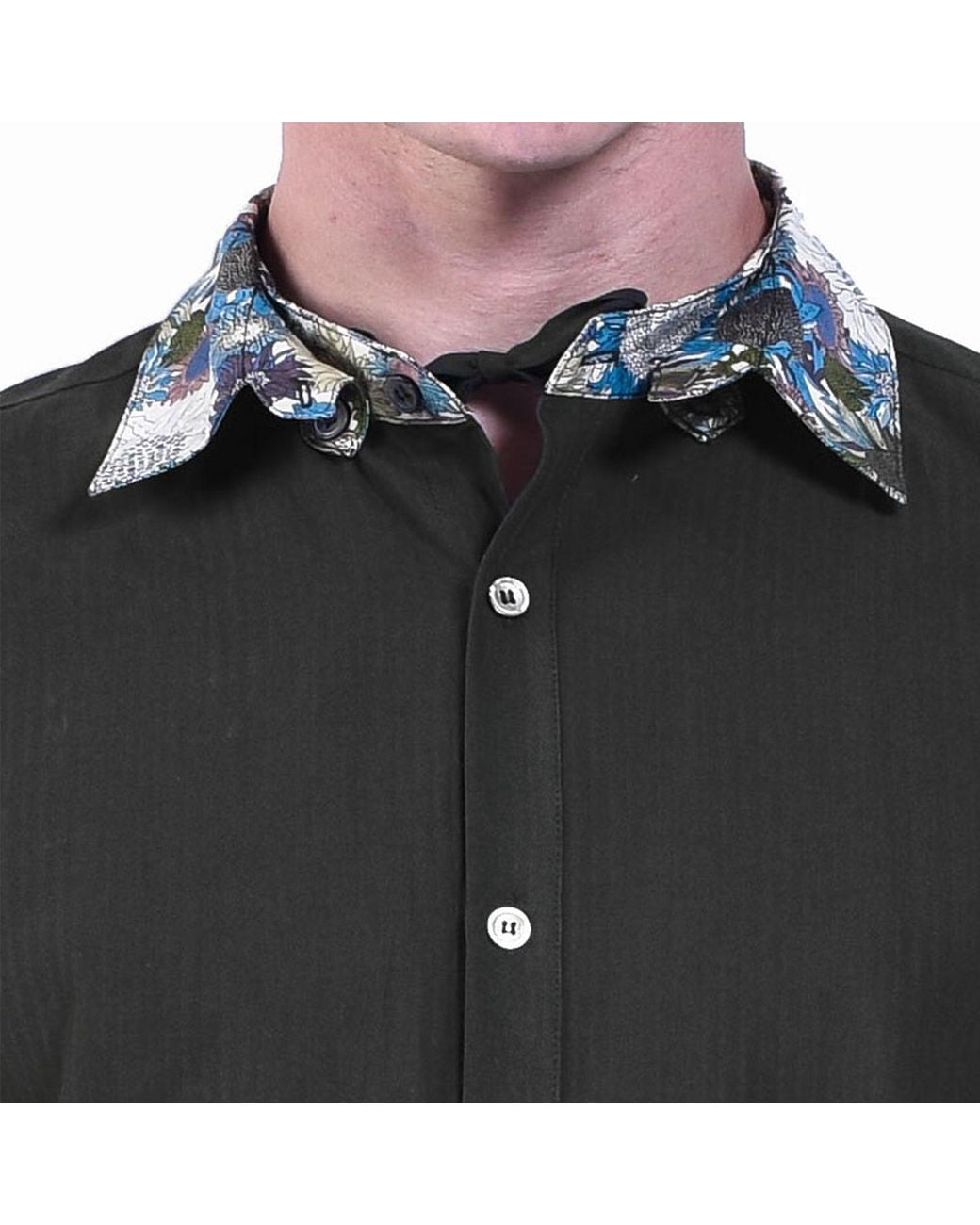 Smart and Joy Black Long-Sleeves Shirt With Printed Collar And Cuffs for men