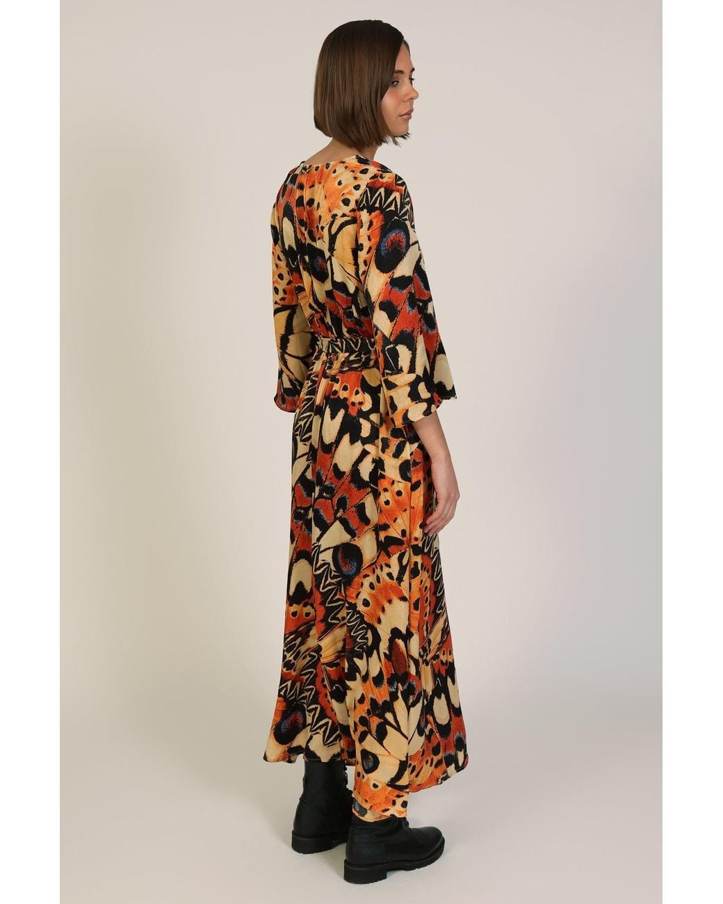 Traffic People Orange Metamorphosis Butterfly Wing Print Deme Maxi Dress
