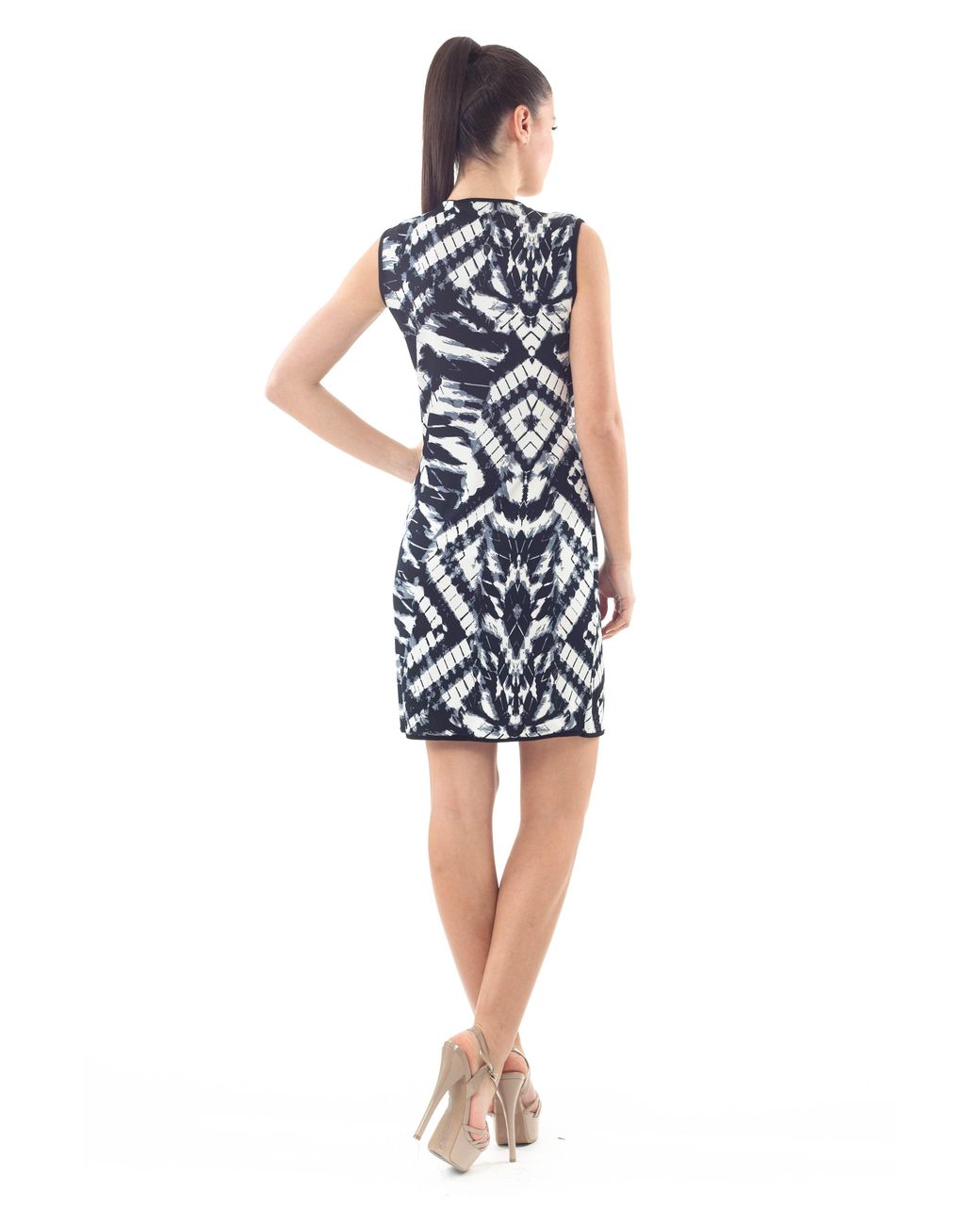Conquista Blue Print Dress With Uneven Hemline