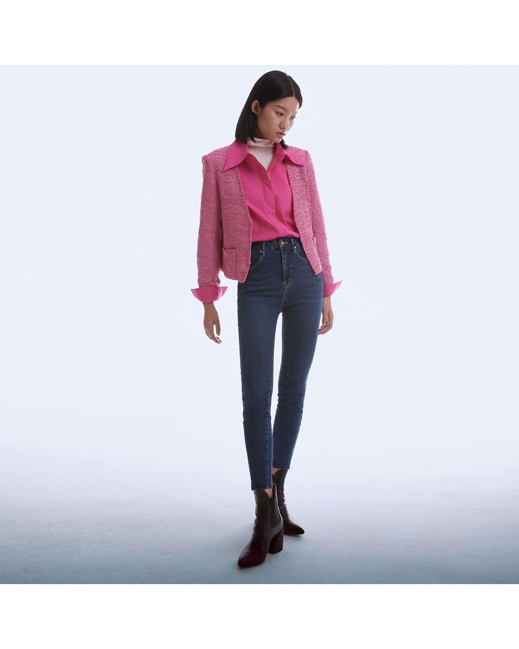 Smart and Joy Pink Short Tweed Jacket