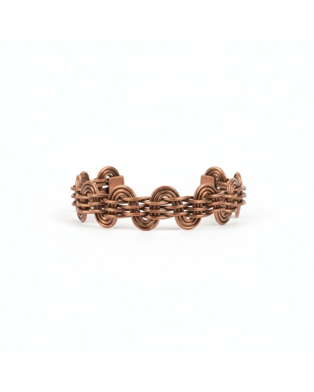 Anatoliacraft Brown Handwoven Copper Loop Cuff Bracelet