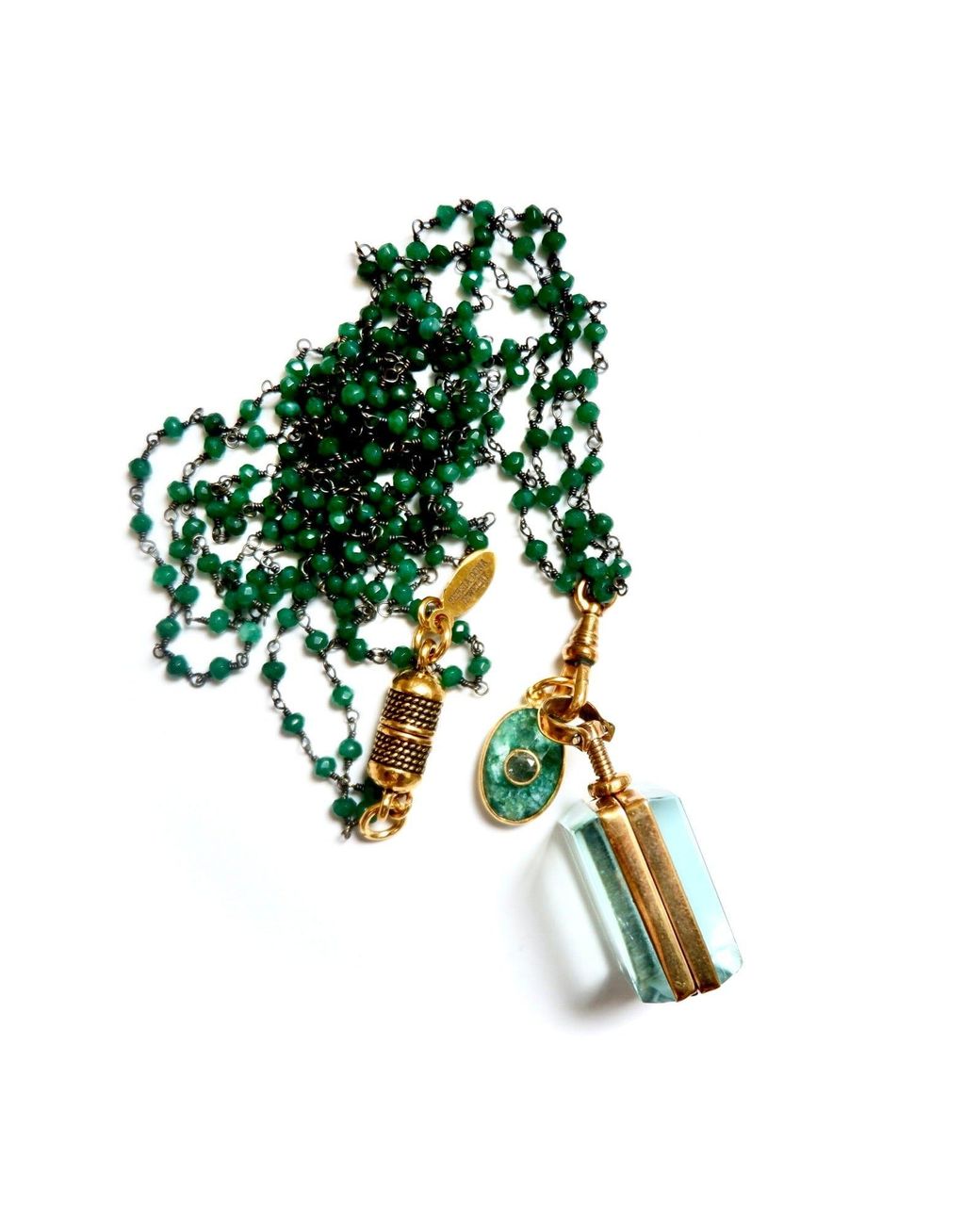 Persia Dona Jewelry Green Onyx X Vintage Locket Necklace