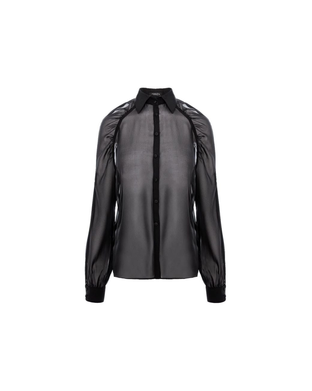 AVENUE No.29 Black Gathered Raglan Sleeve Silk Buttoned Down Shirt