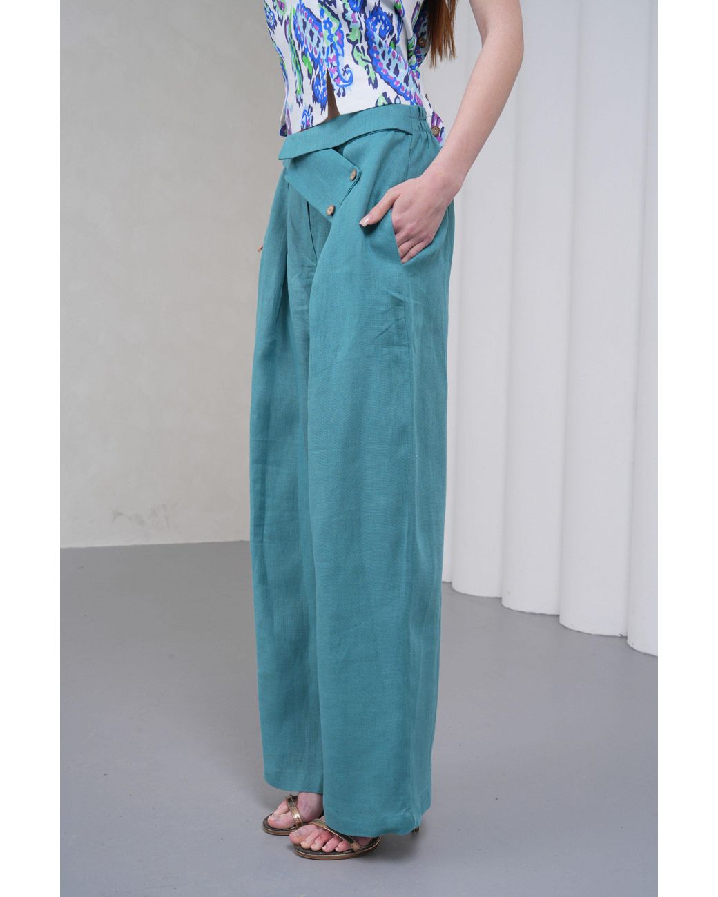 Lumina Eligma Blue The Wrapline Linen Trouser