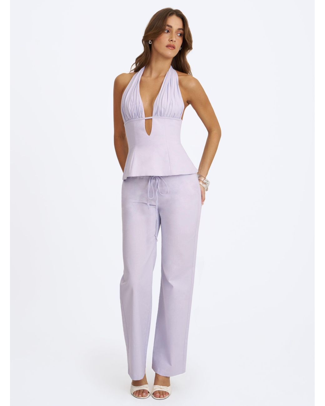 Miss Circle New York White Laureen Linen Straight Pants