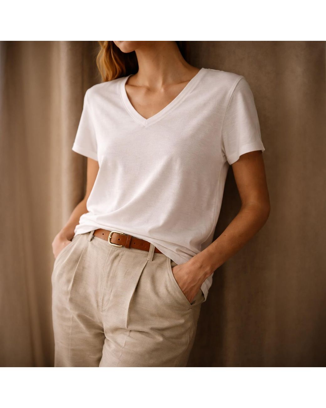 NOEND White Supima Cotton V Neck Tee