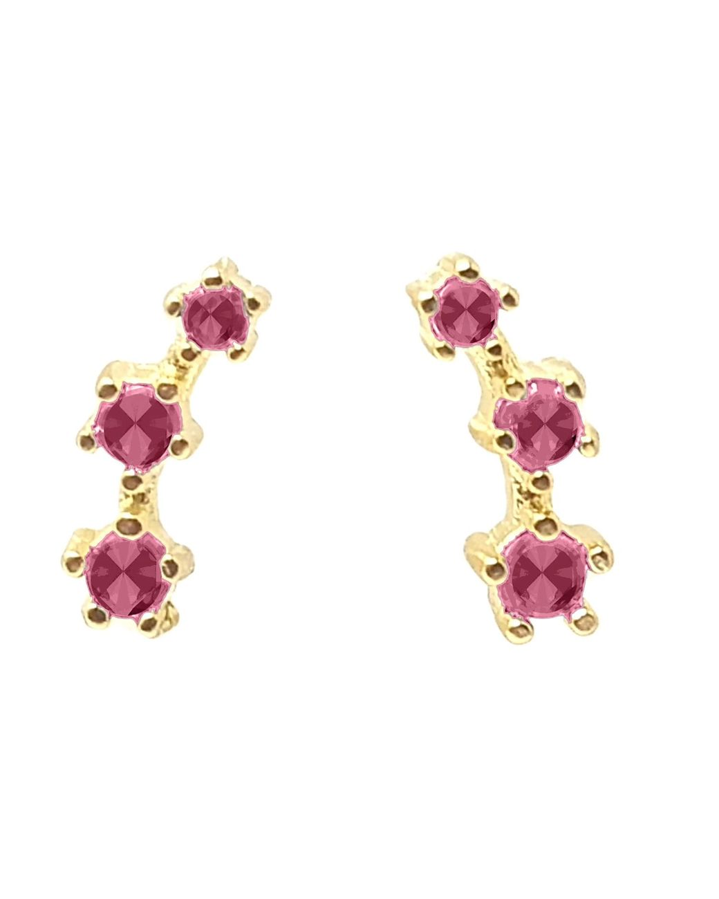 Sophelia Pink Minimalist Ruby July Birthstone Climber Stud Earrings