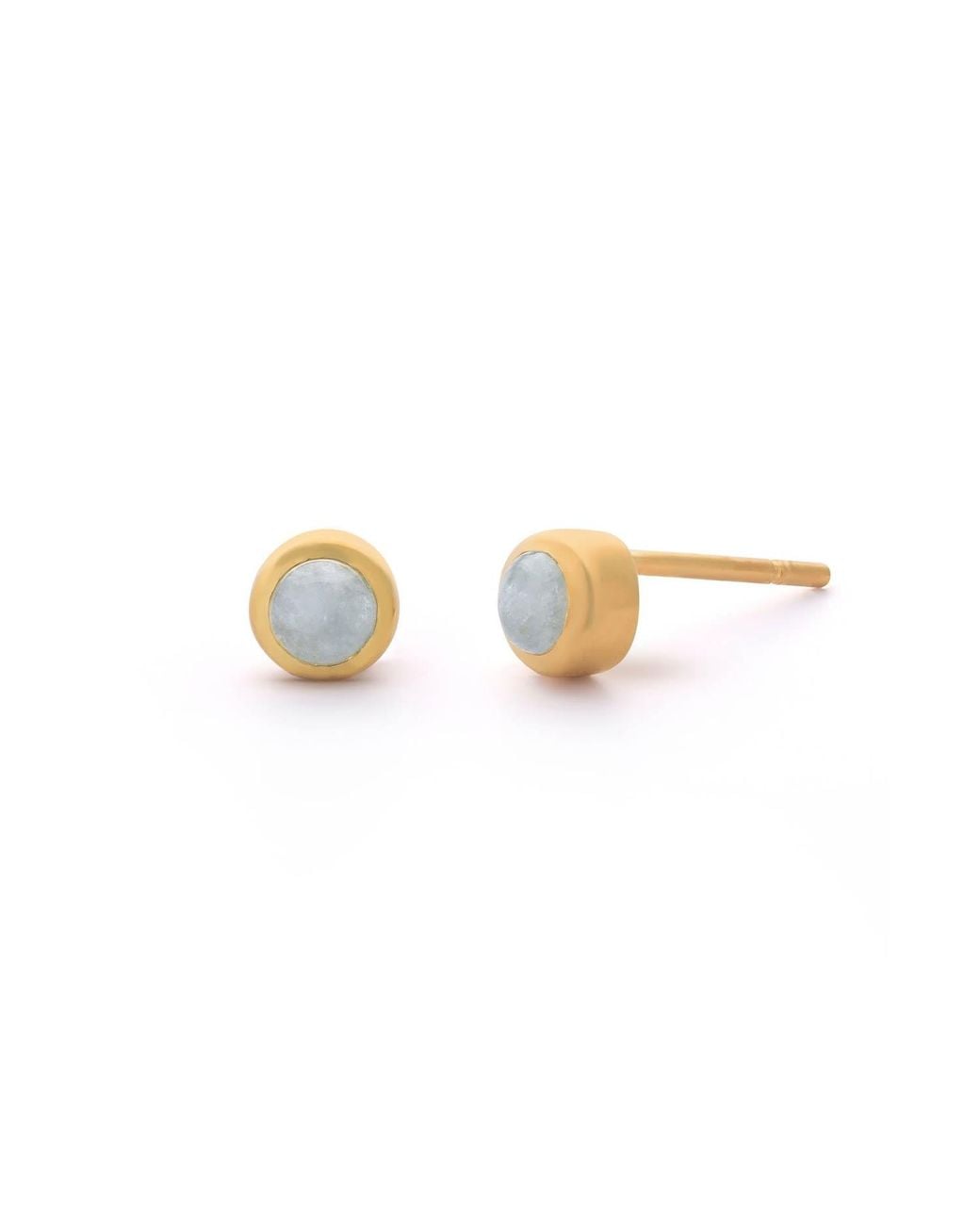Nellou Jewellery Metallic Aquamarine Mini Gem Dot March Birthstone Earrings Plated Sterling