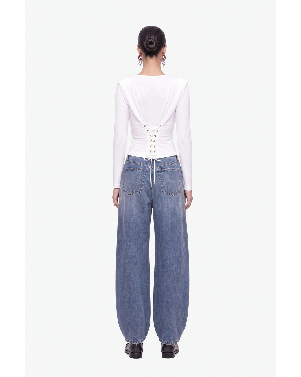 Nocturne White Eyelet Lace Up Blouse