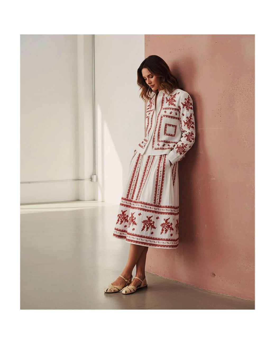 Nooki Design Aimee Ditsy Embroidered Pleated Skirt