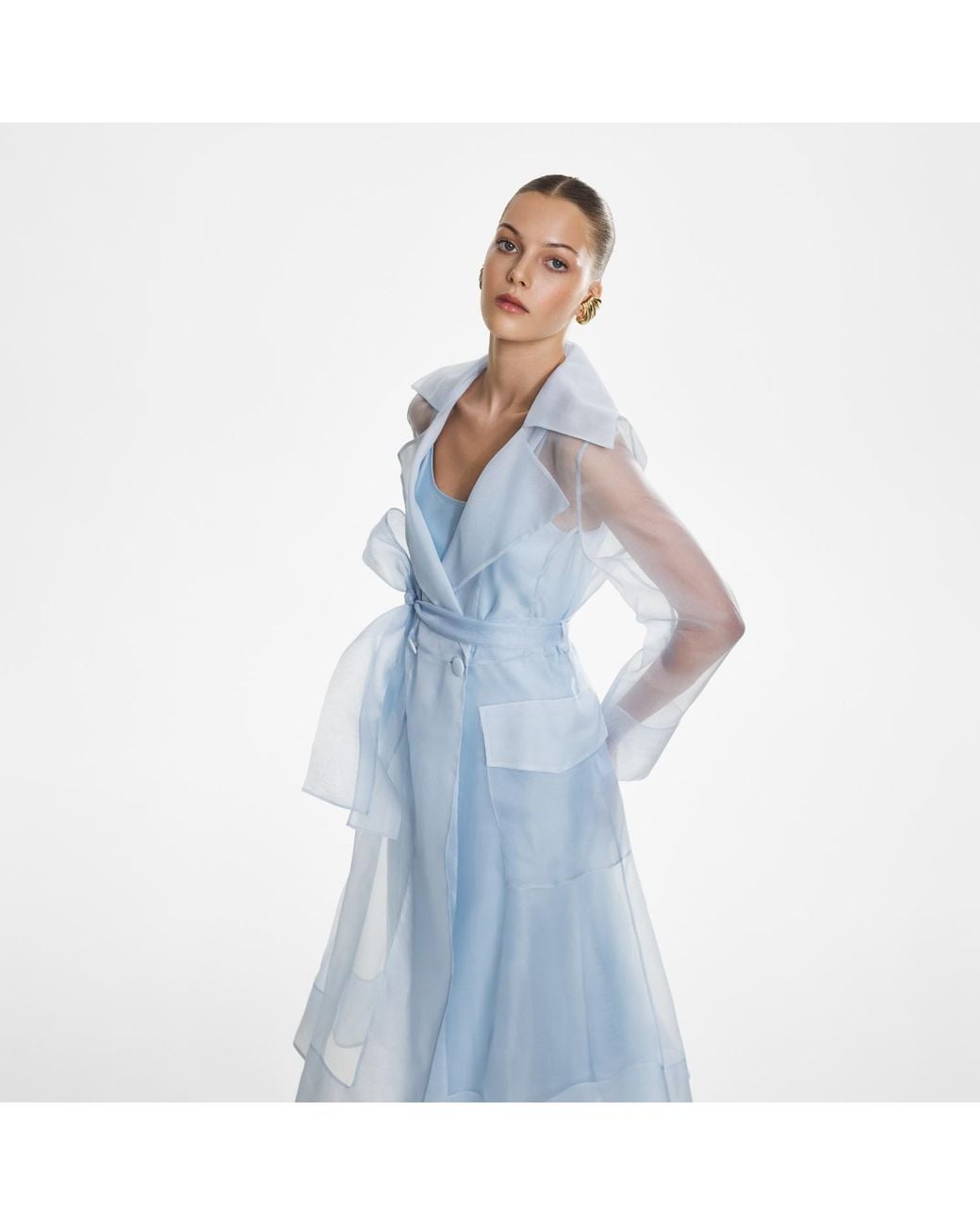 Lita Couture Blue See Through Organza Trench Dress