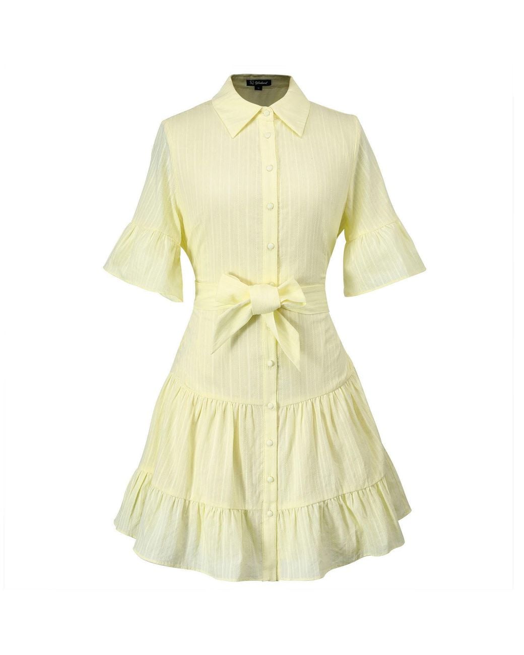 Smart and Joy Yellow Fit-And-Flare Tiered Ruffles Mini Shirt-Dress