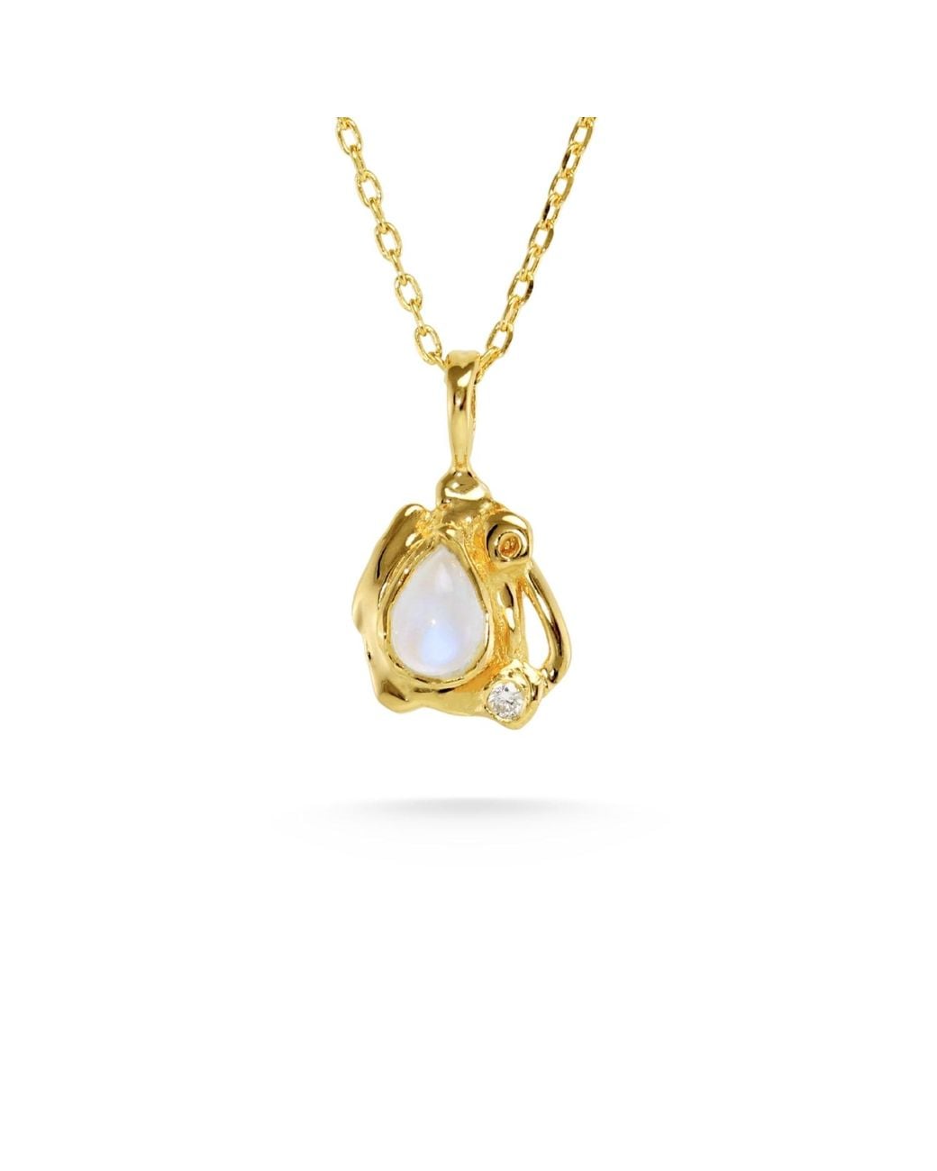 Isla Silver Metallic Dainty Moonstone & Lab-Grown Diamond Pendant