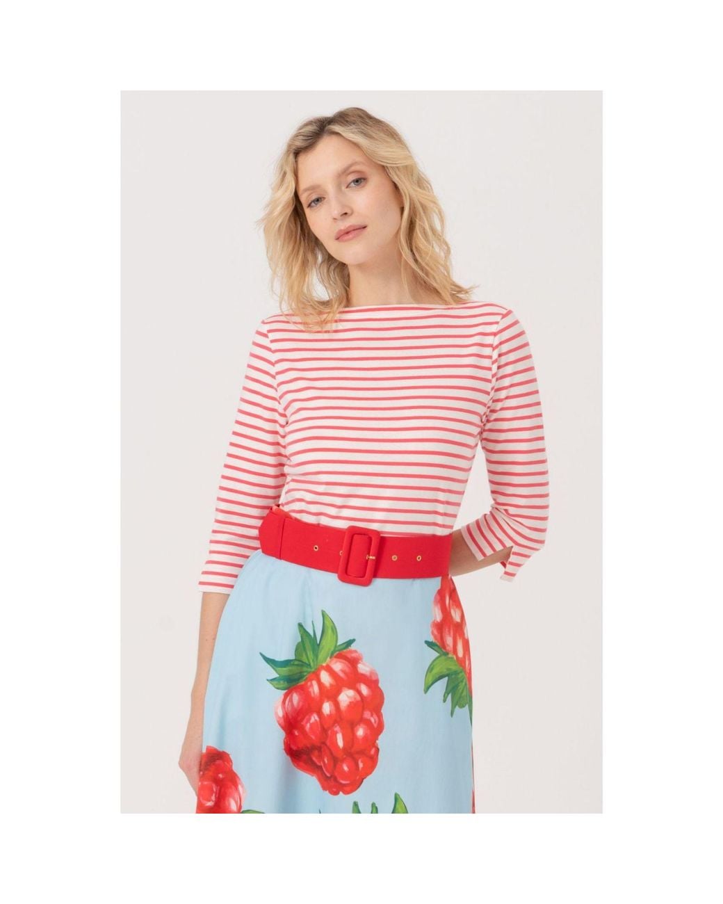 Marianna Déri Pink Top With Boat Neckline-Cream Striped