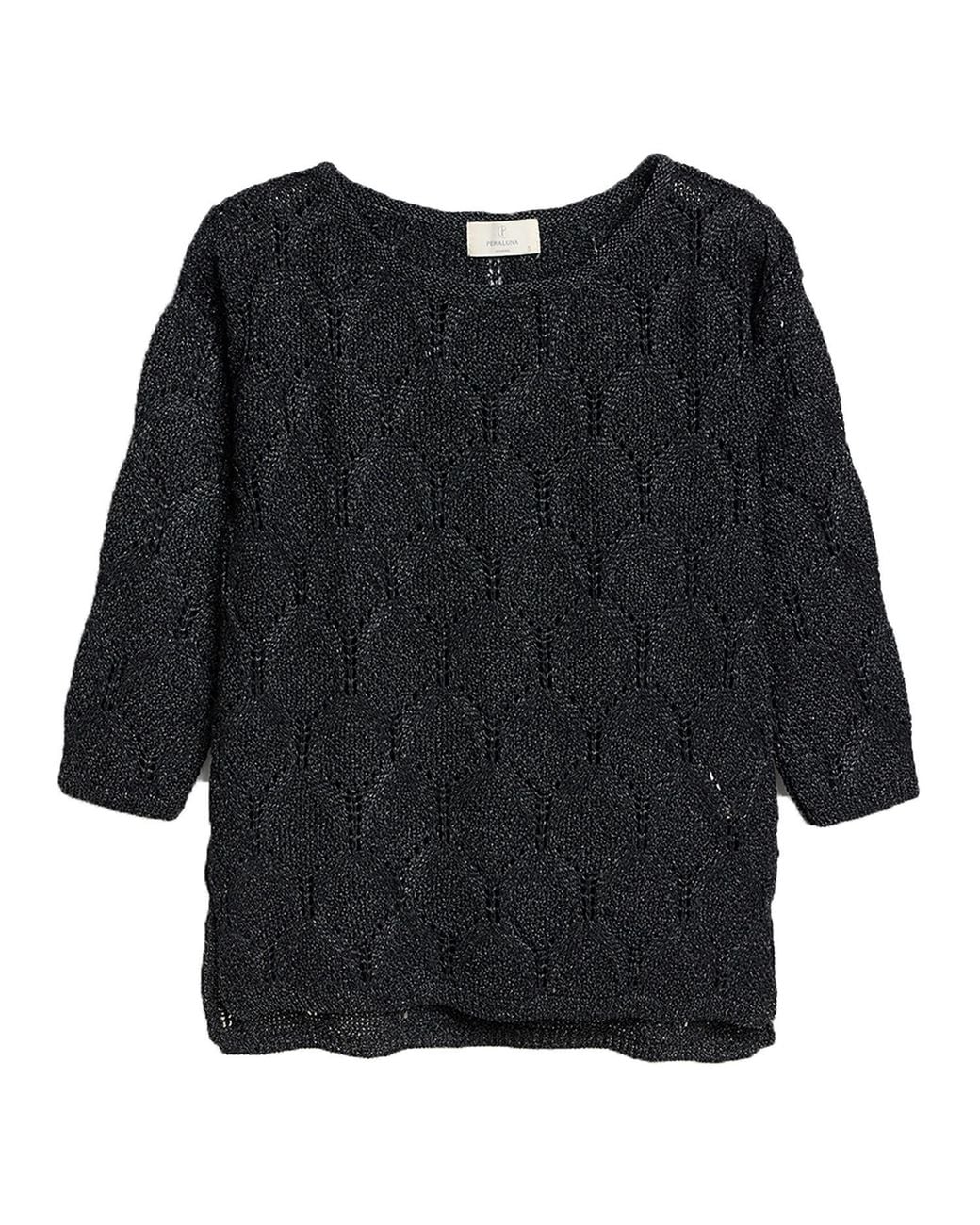 Peraluna Black Gina Sparkly Pointelle Knit Blouse