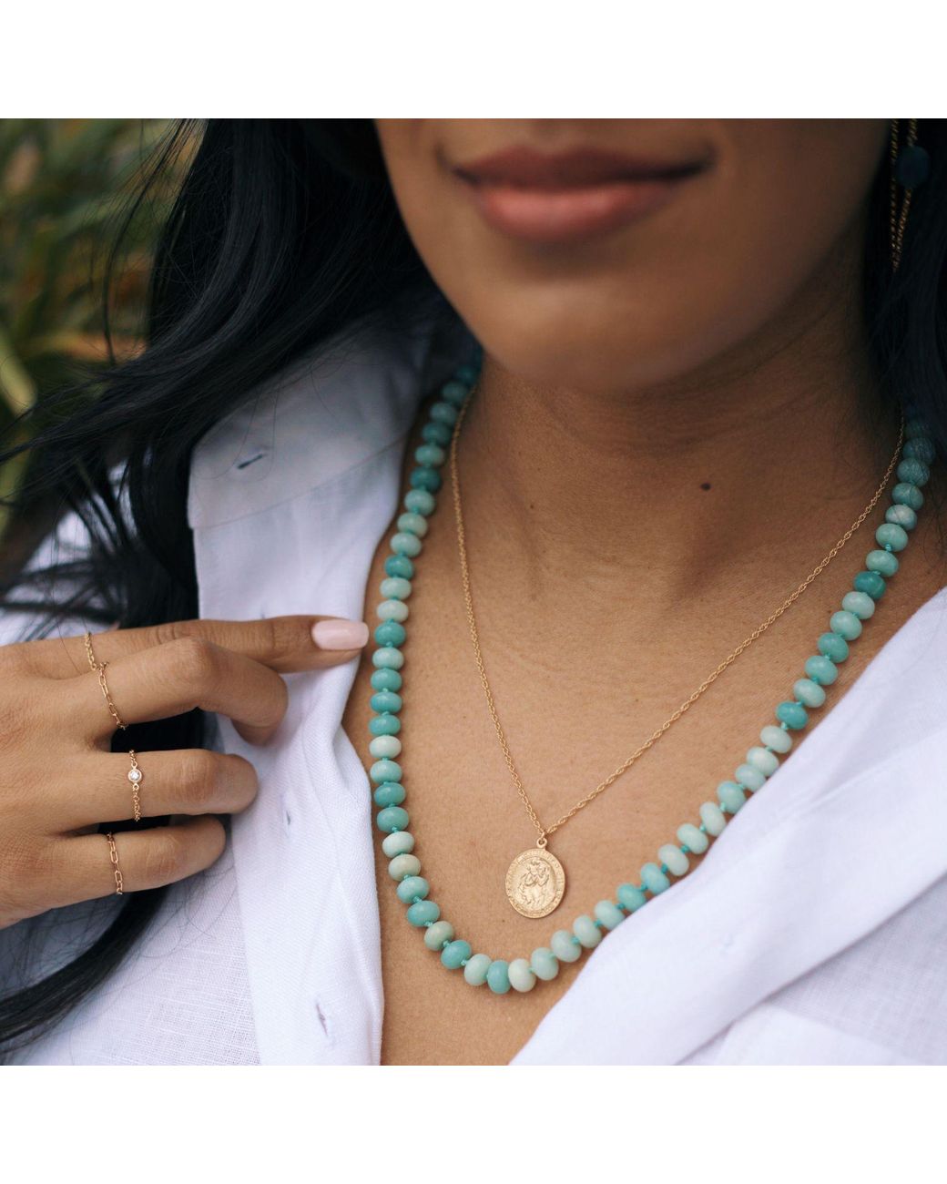 Herself Collections Metallic Amazonite Bead Necklace