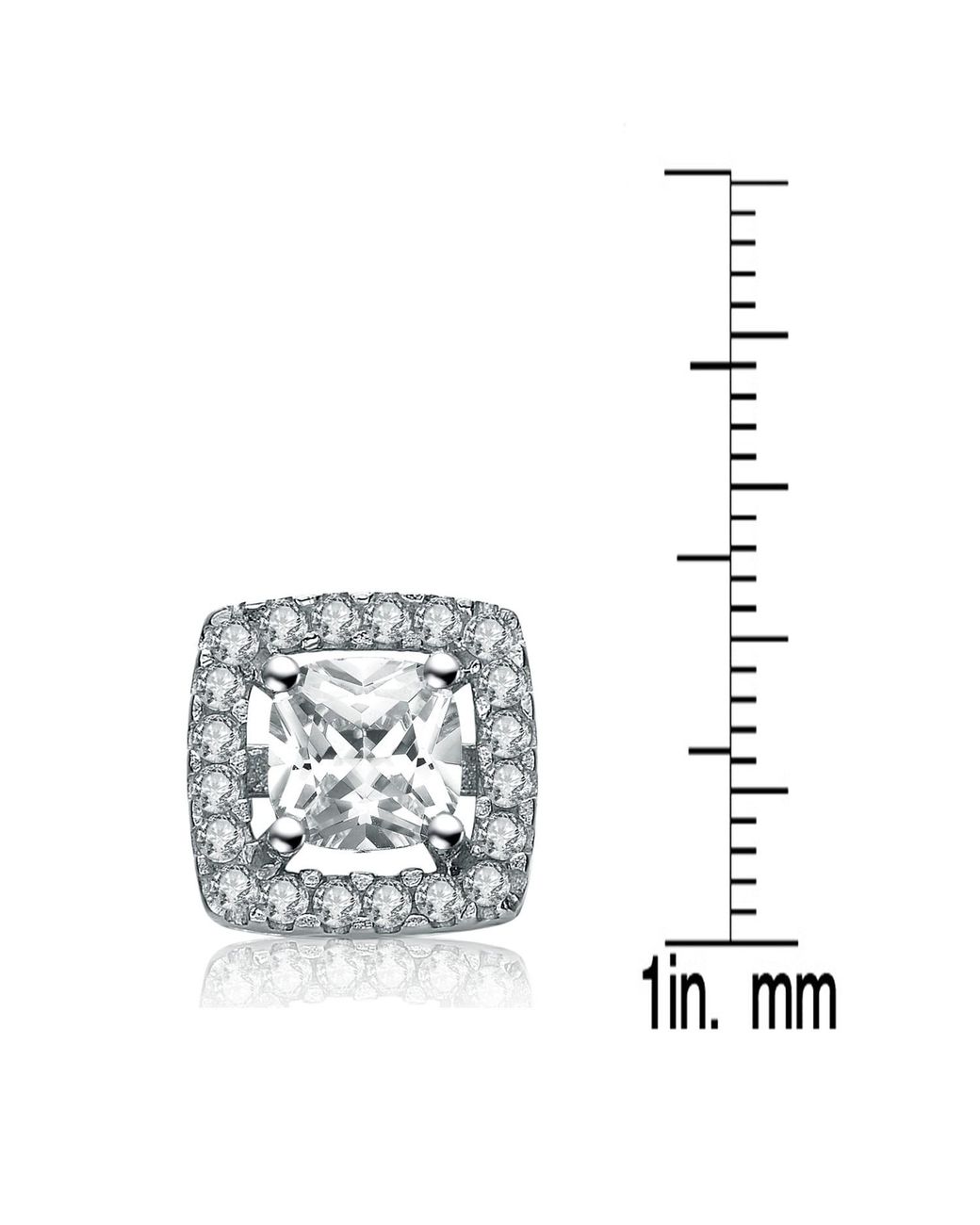 Genevive Jewelry Metallic Sterling Oval Cubic Zirconia Solitaire With Square Halo Earrings