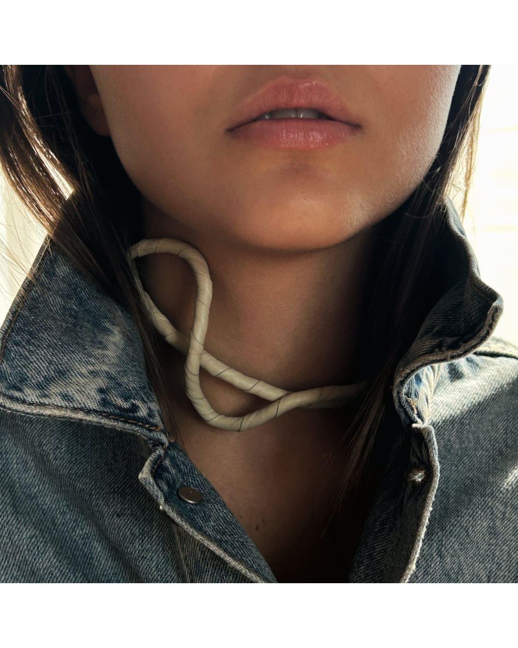 WAIWAI Metallic Neutrals Bend Sculptural Leather Choker