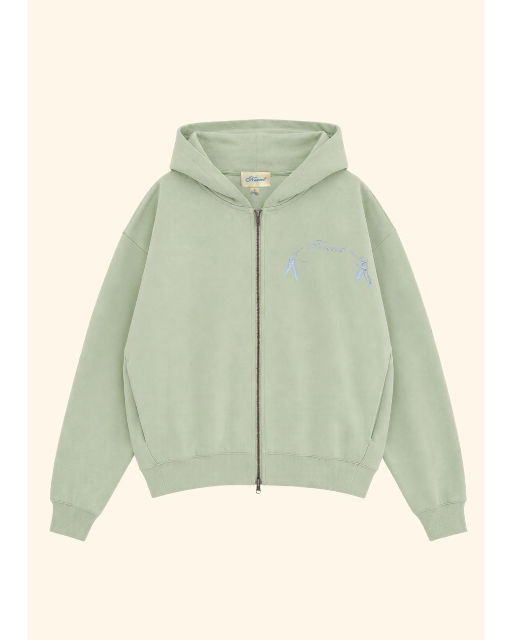 NOEND Green Embroidered Zip Hoodie for men