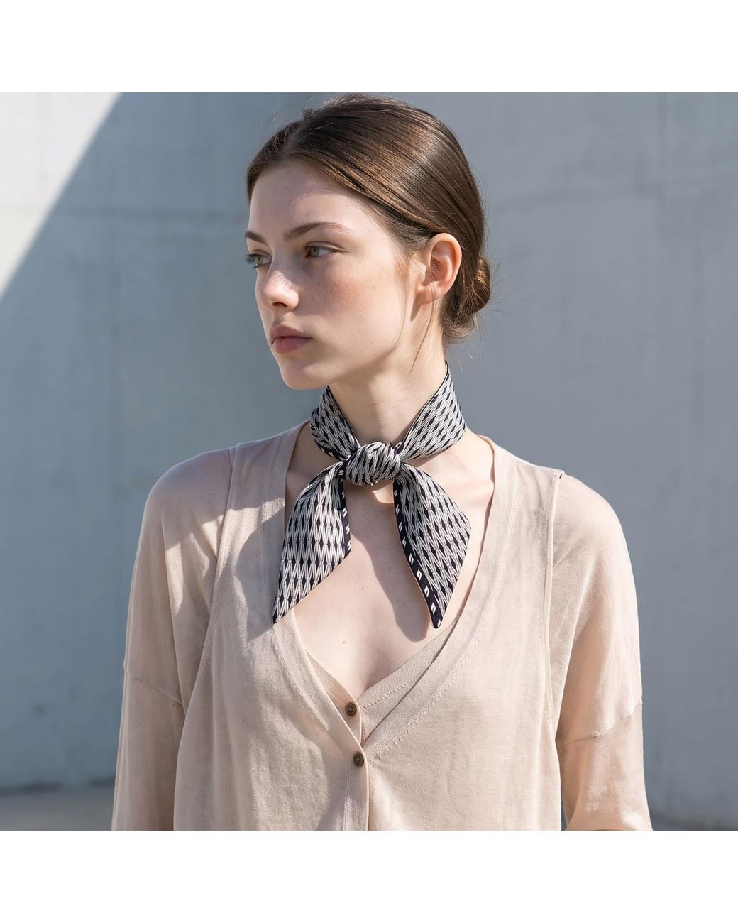 Ana Maison Gray Facet Silk Twilly Scarf