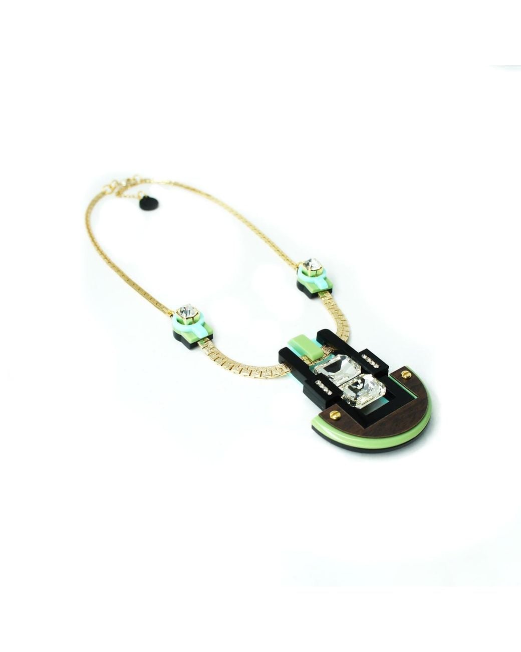 Gissa Bicalho White Handmade Acrylic Necklace Choker With Mirrored Rectangular Stone