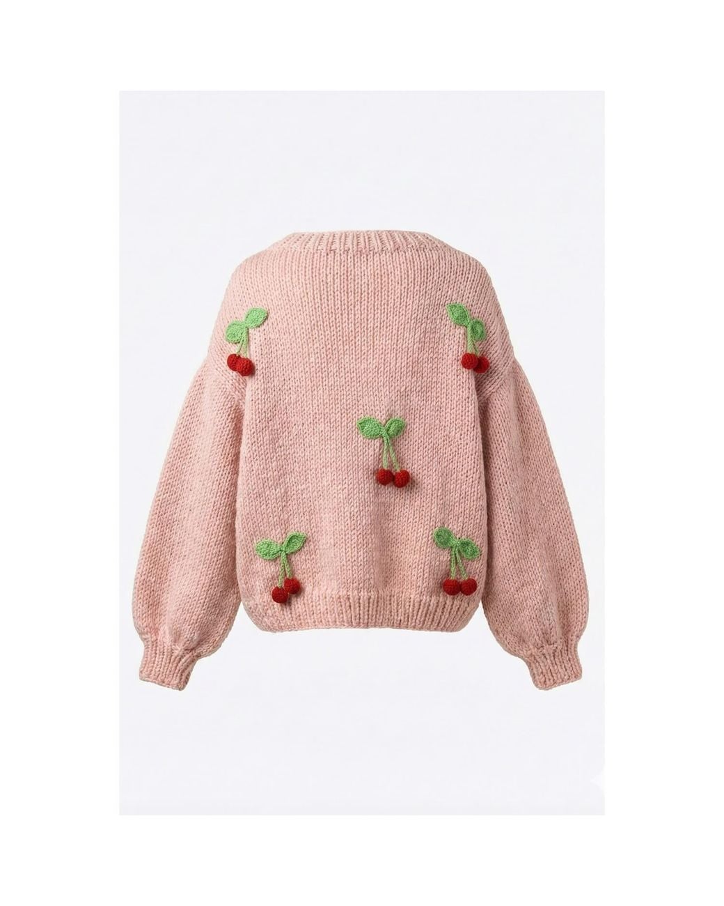 Ana Chic Pink Cherry Motif Handmade Knitted Cardigan
