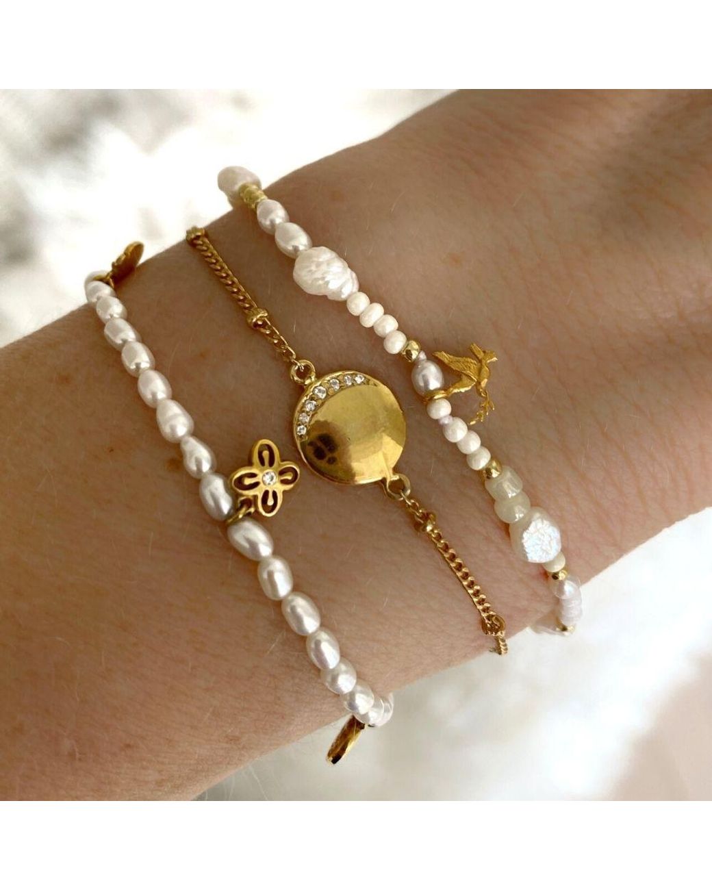 With Love Darling Metallic Peace Pearl Bracelet