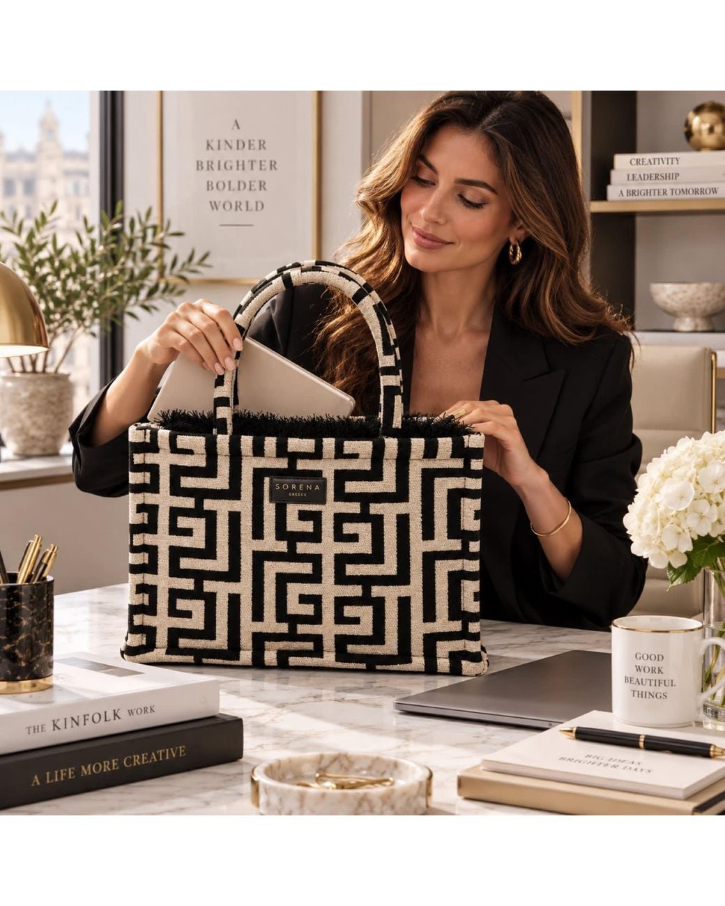 Sorena Black Domna Medium Tote Bag