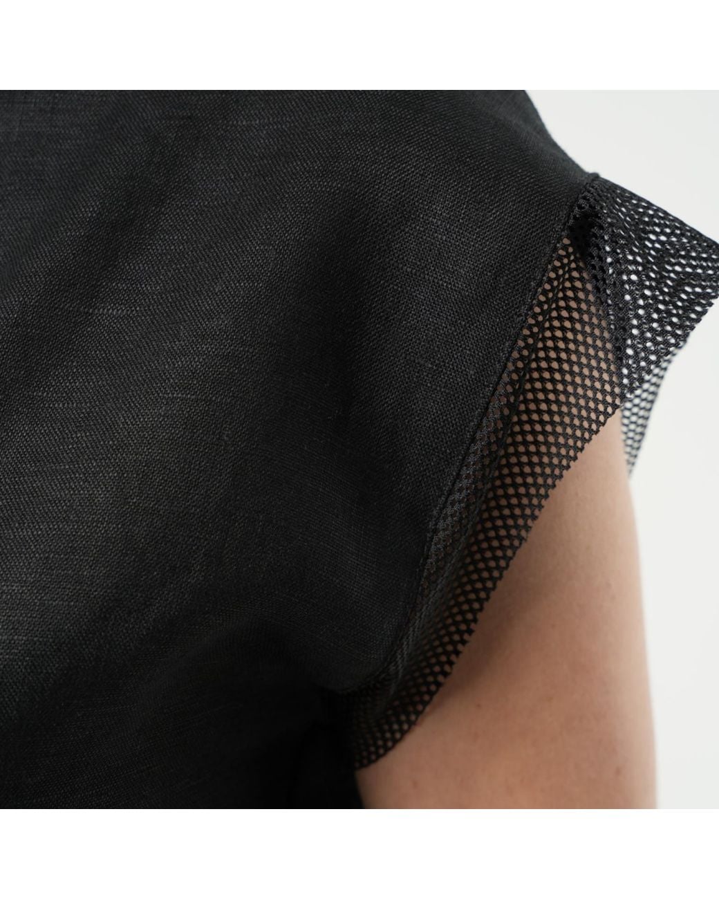 Metamorph Black Turtleneck Linen Top