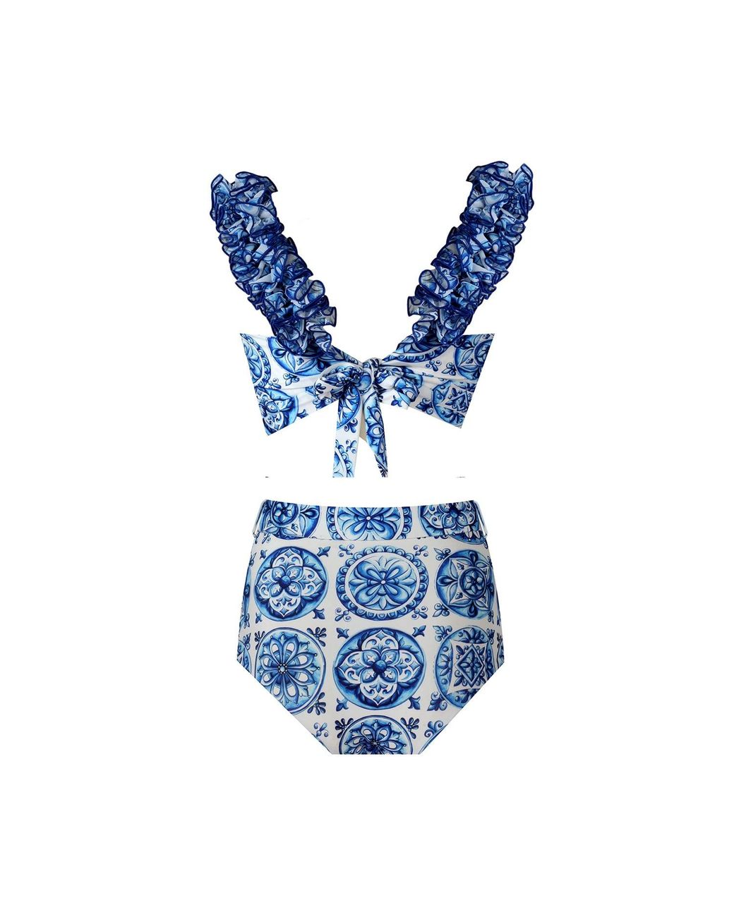 Nur Karaata Blue Lily Bleu Blanc Bikini Set