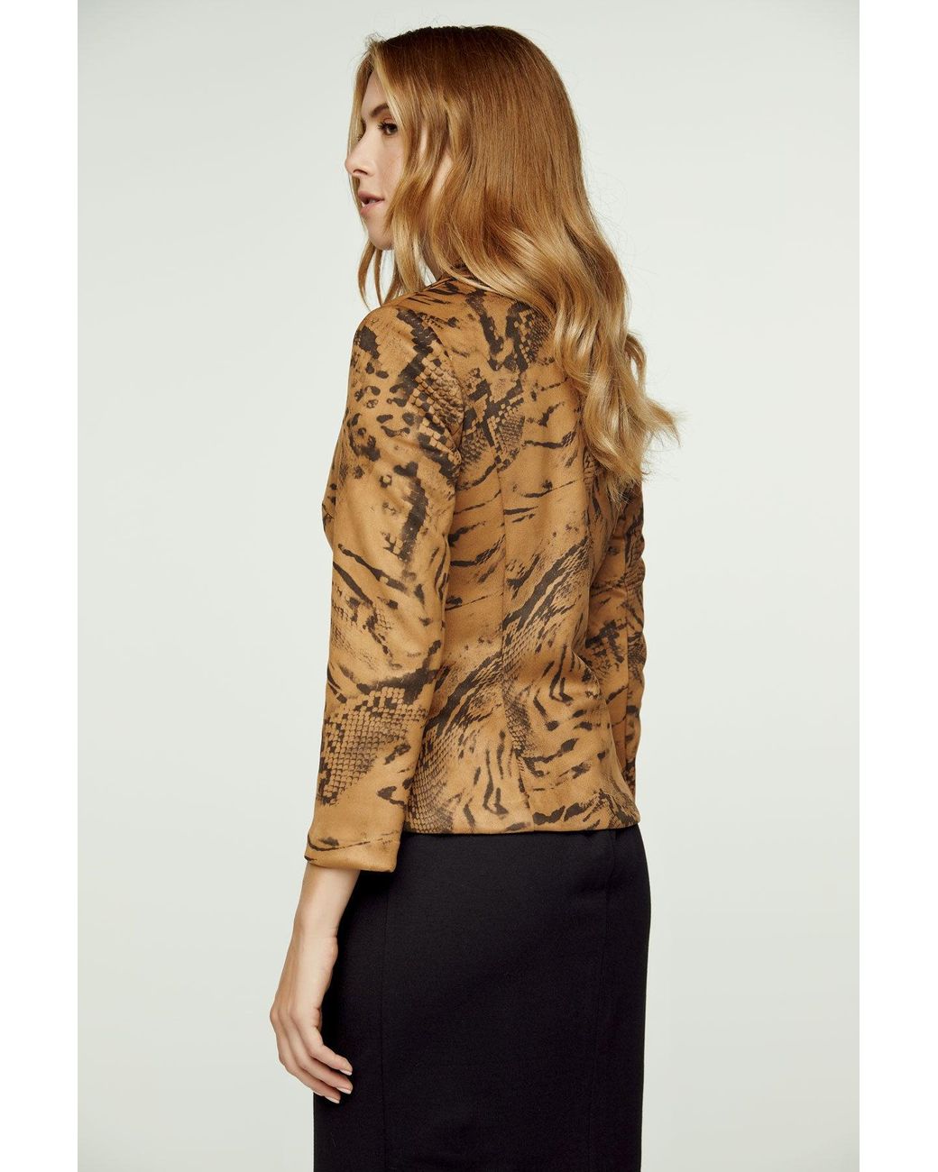 Conquista Brown Suede Effect Printed Fitted Jacket