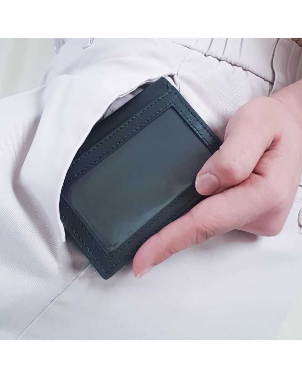 godi. Green Handmade Leather Id Wallet for men